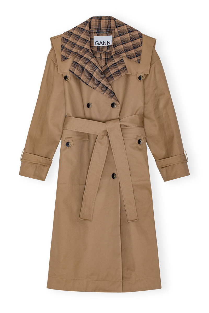 BROWN BONDED COTTON OVERSIZED TRENCH COAT 1