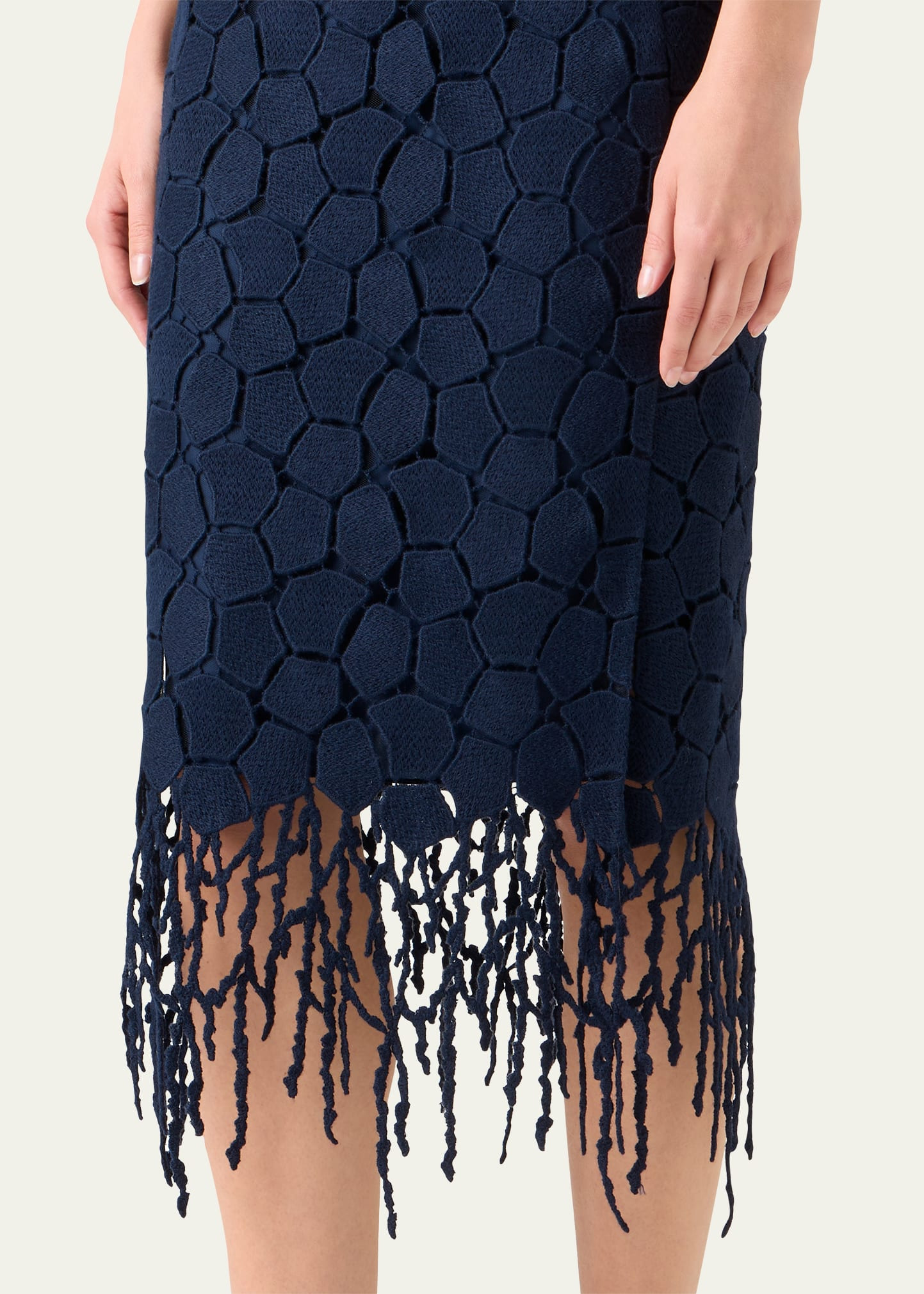 Broken Stone Guipure Fringed Midi Pencil Skirt - 5
