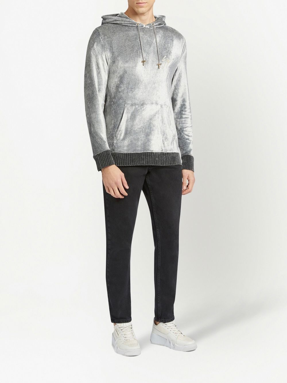 embroidered-logo velvet hoodie - 2
