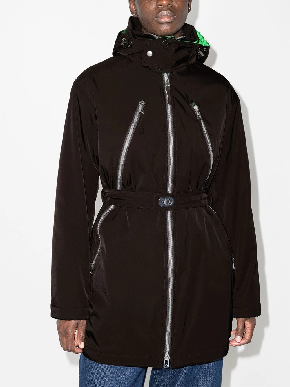 contrast-trim zip-detail hooded coat - 2