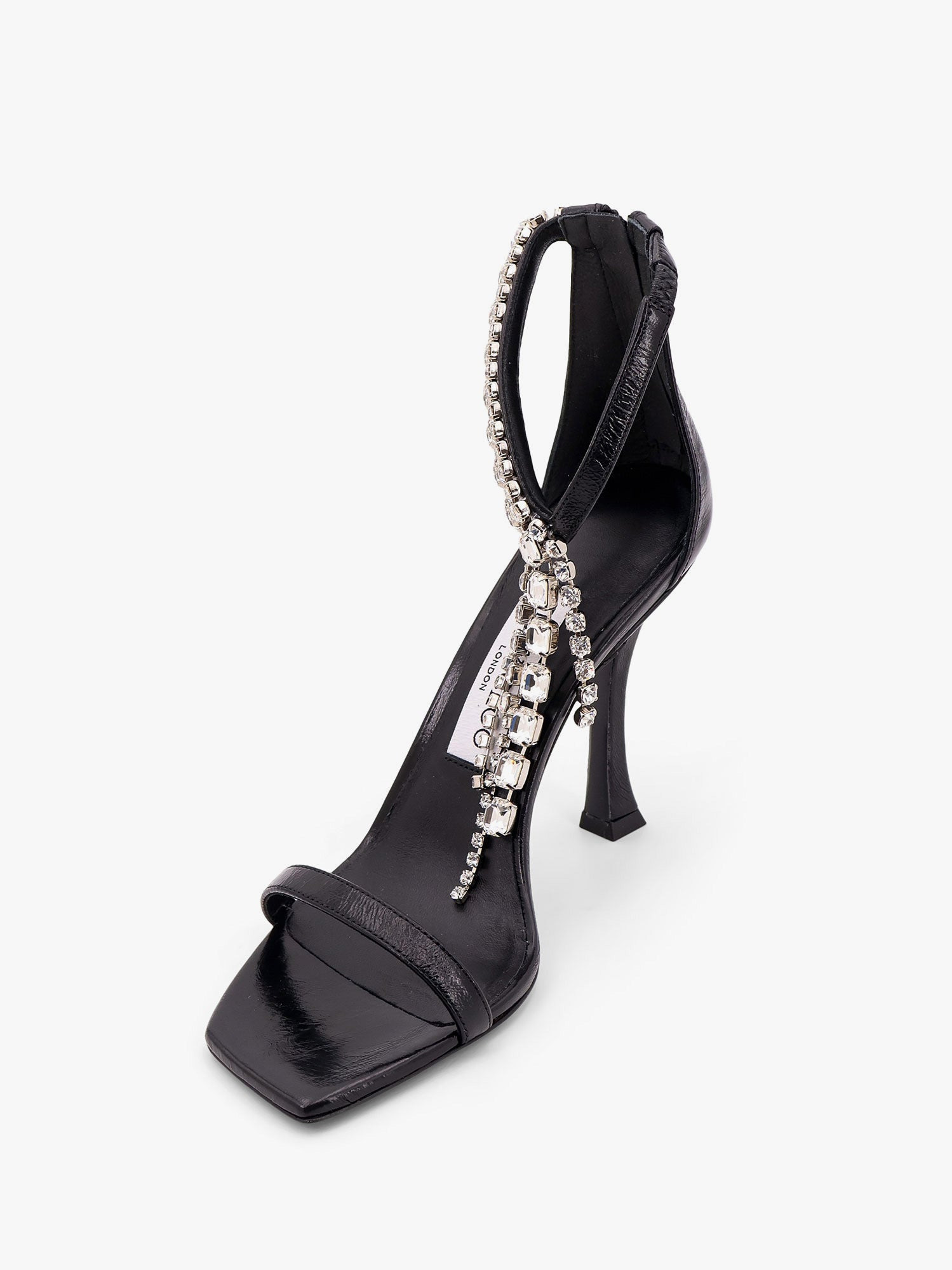 Black Vintage Leather Sandals With Crystals Detail - 4