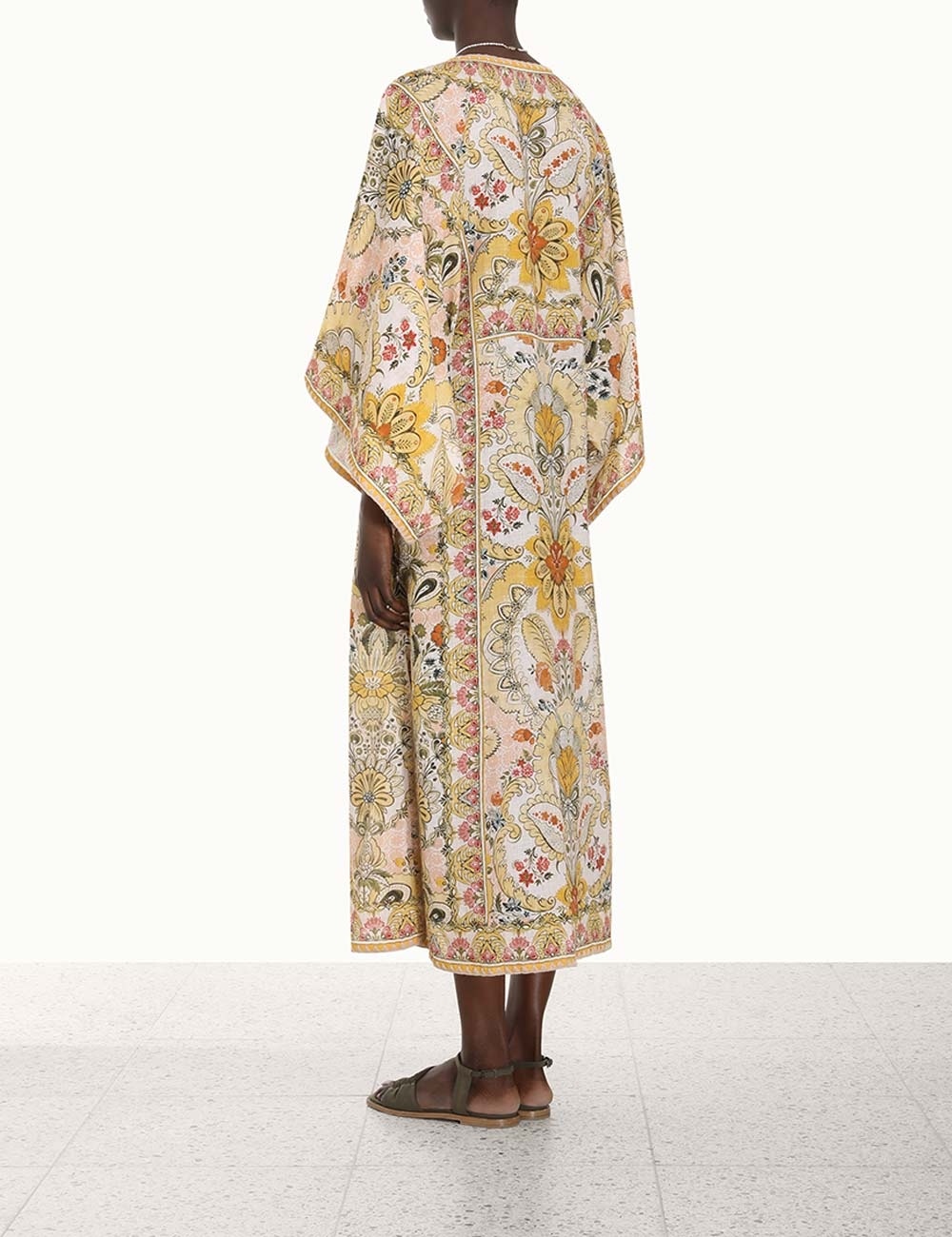【ZIMMERMANN】laurel floral-print リネンボイル kaftan Zimmermann Yellow Floral Print Linen Laurel Kaftan Dress L