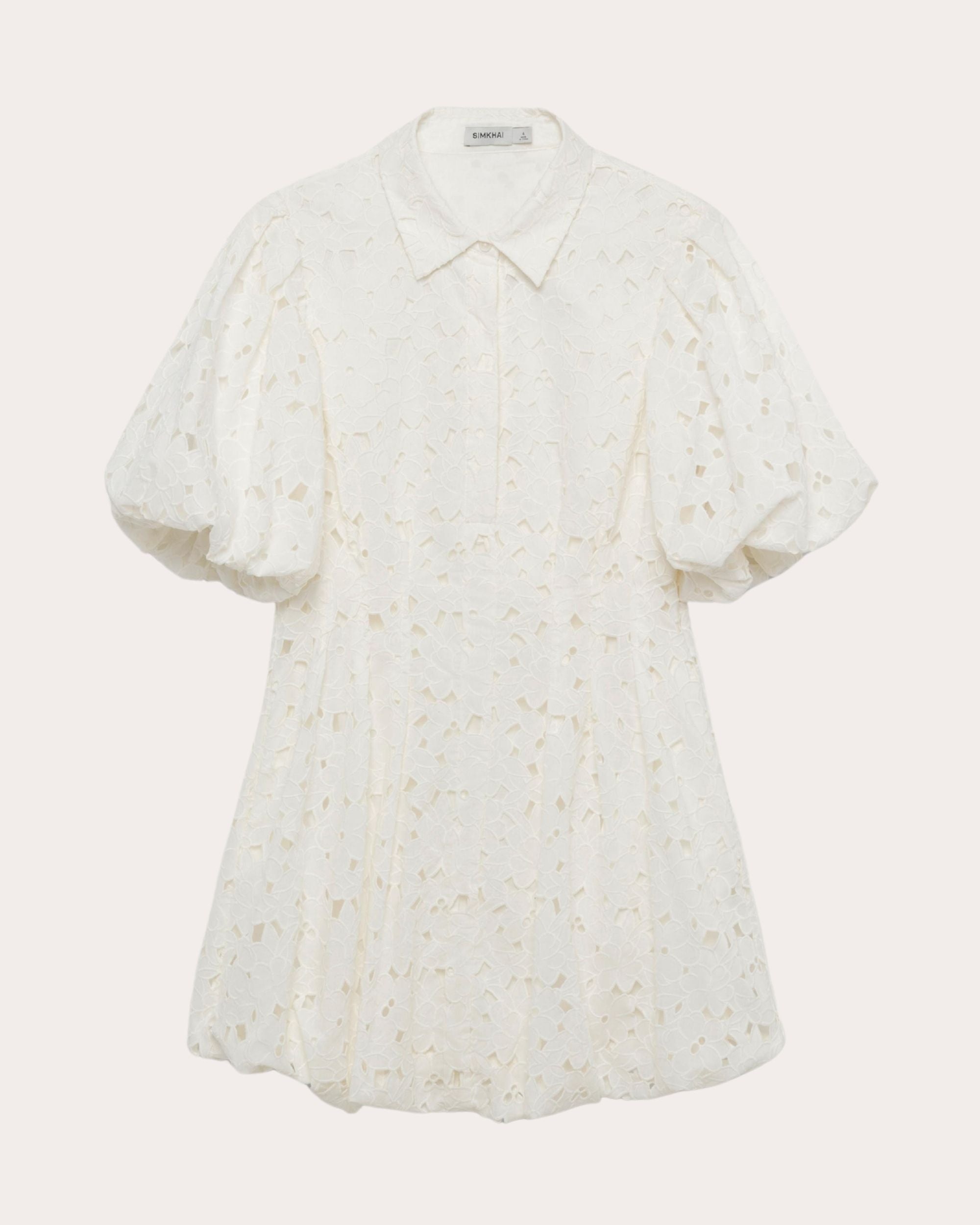 Cleo Embroidered Cotton Puff-Sleeve Mini Shirt Dress - 5