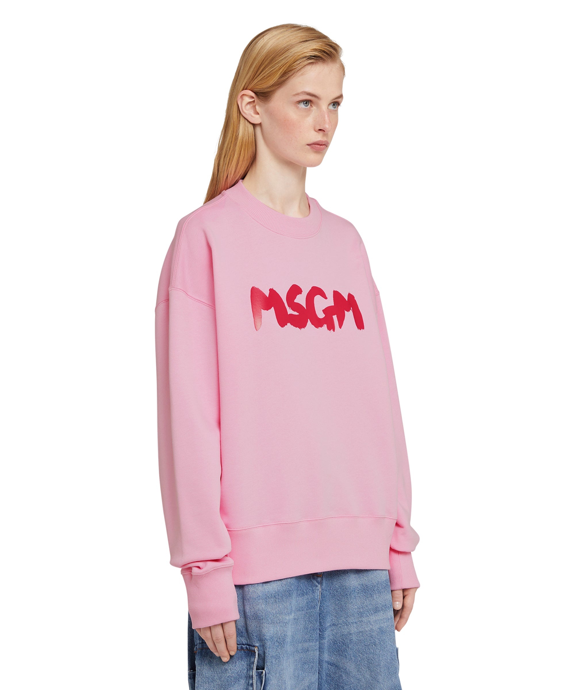 Cotton crewneck sweatshirt with brushstroke logo - 4
