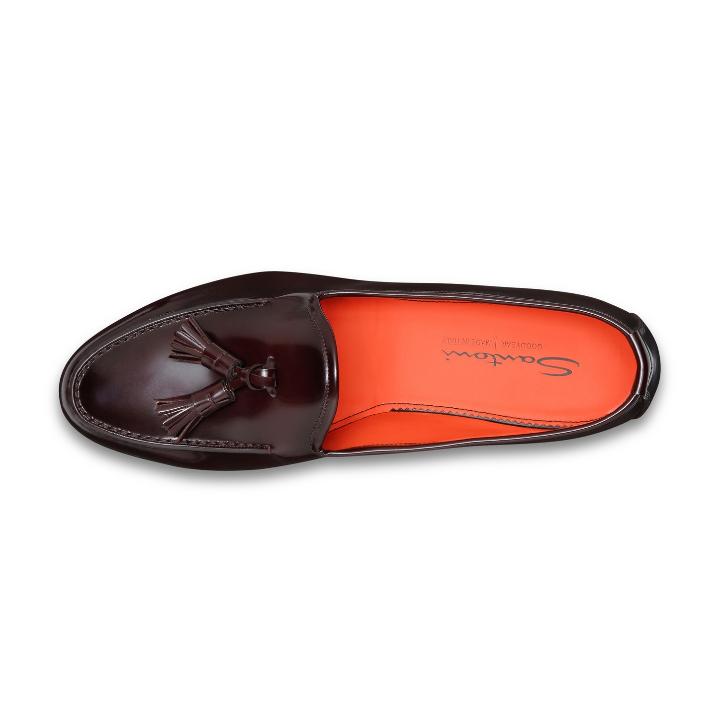 Santoni Men's burgundy shiny leather Andrea tassel loafer