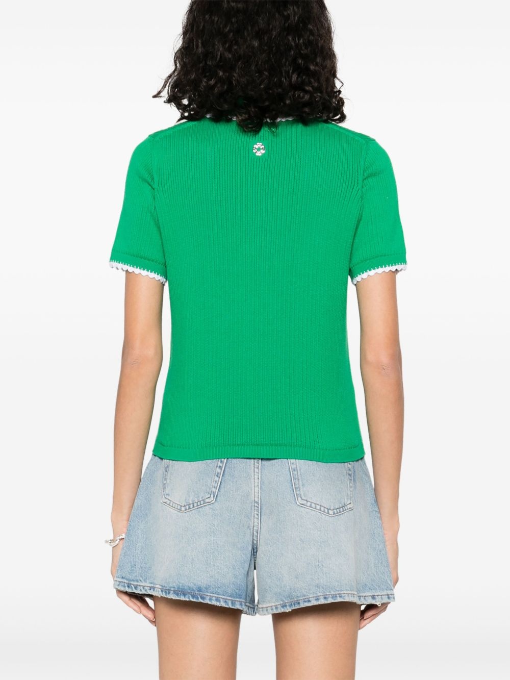 pointelle-knit crochet polo top - 4