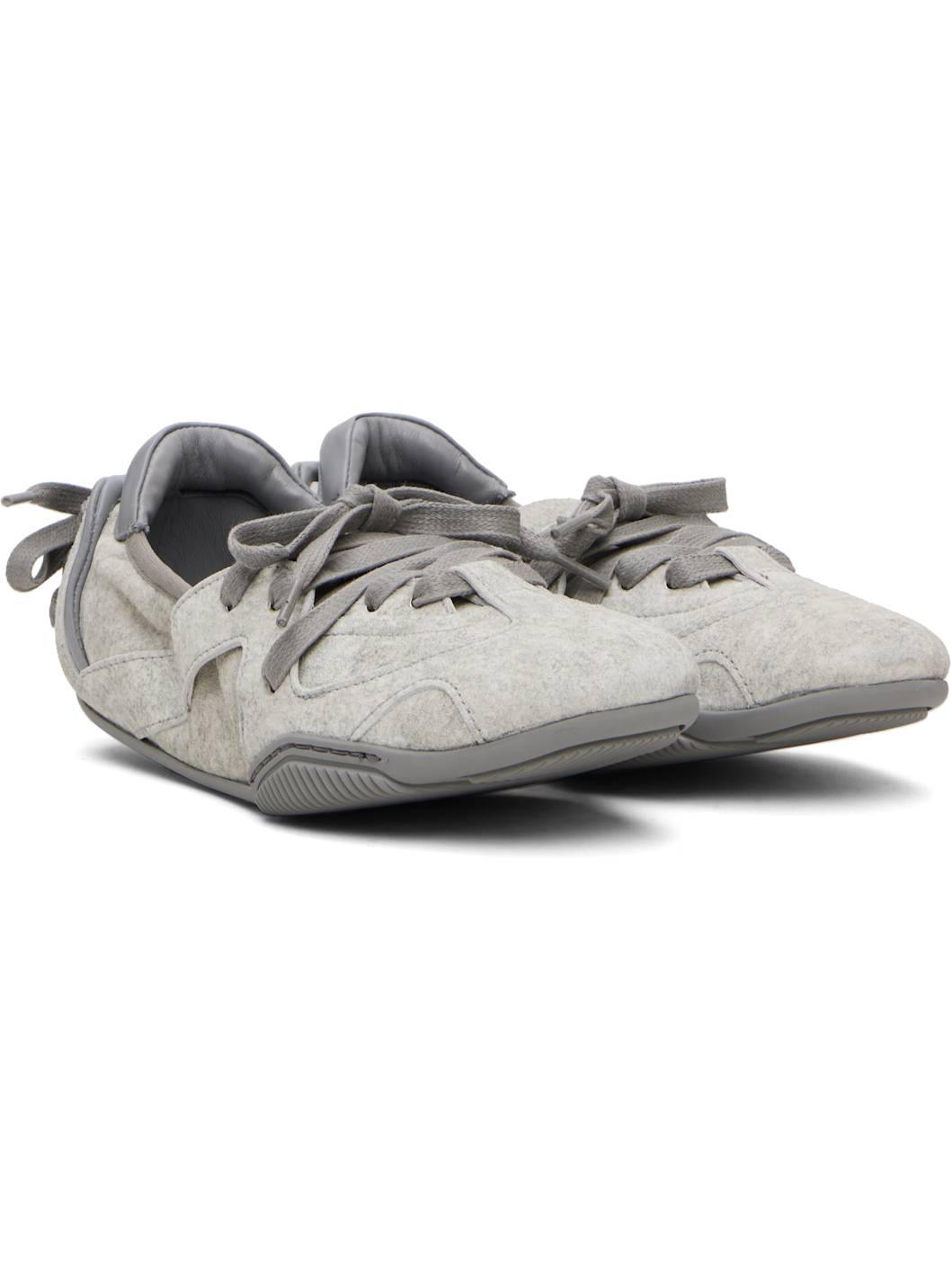 Gray Lace-Up Leather Sneakers - 4
