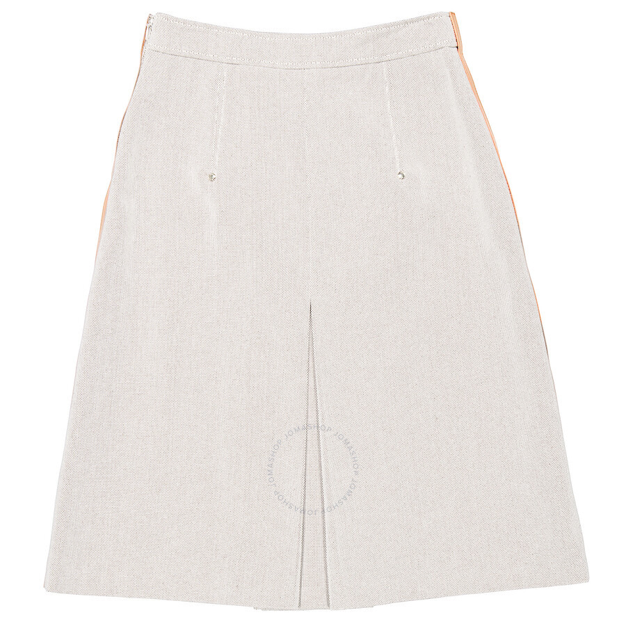 Burberry Soft Fawn Melange Box Pleated Cotton Canvas A-Line Skirt, Brand Size 6 (US Size 4) - 2