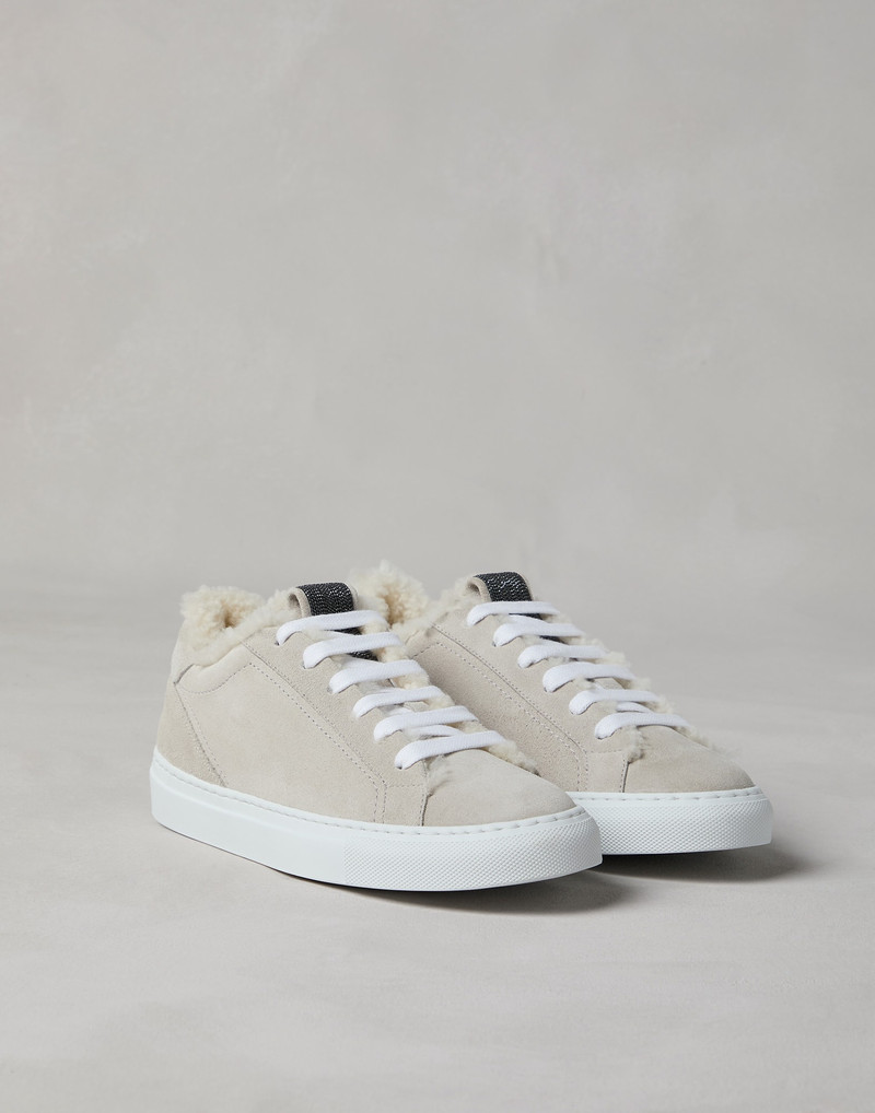 Suede sneakers with shearling lining and precious detail 1