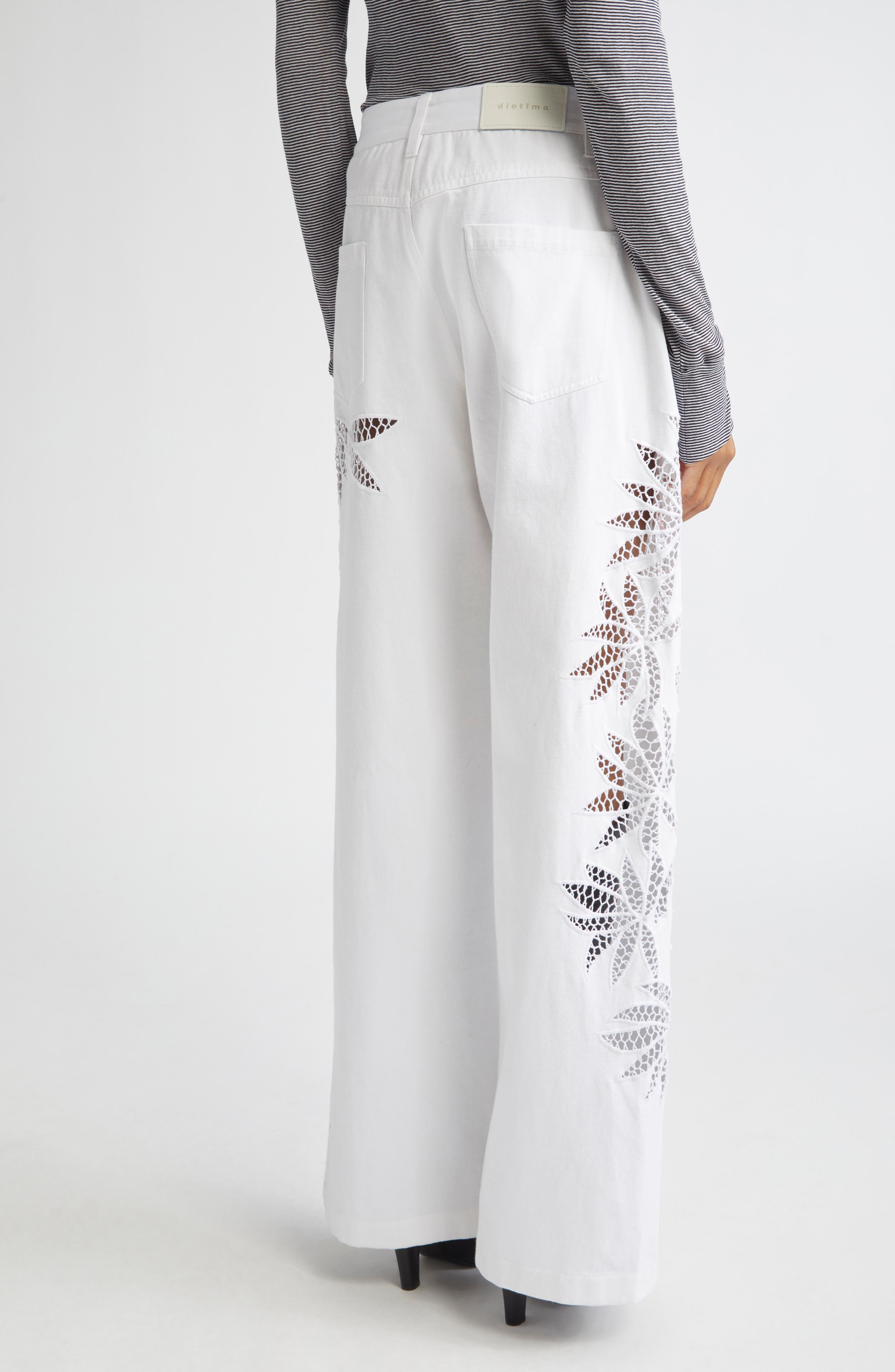 Diotima Stulla Lace Panel Wide Leg Jeans in White at Nordstrom - 2