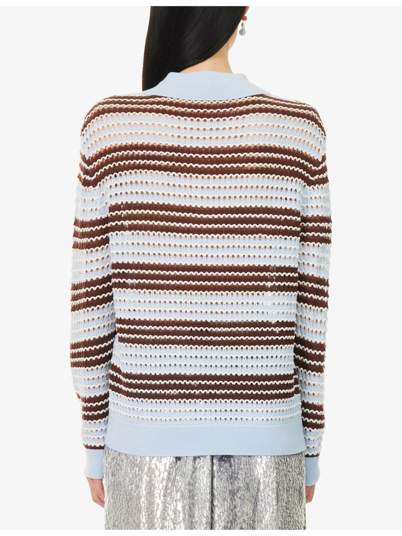 Ryan Striped Crochet-Knit Wool Polo Top 4