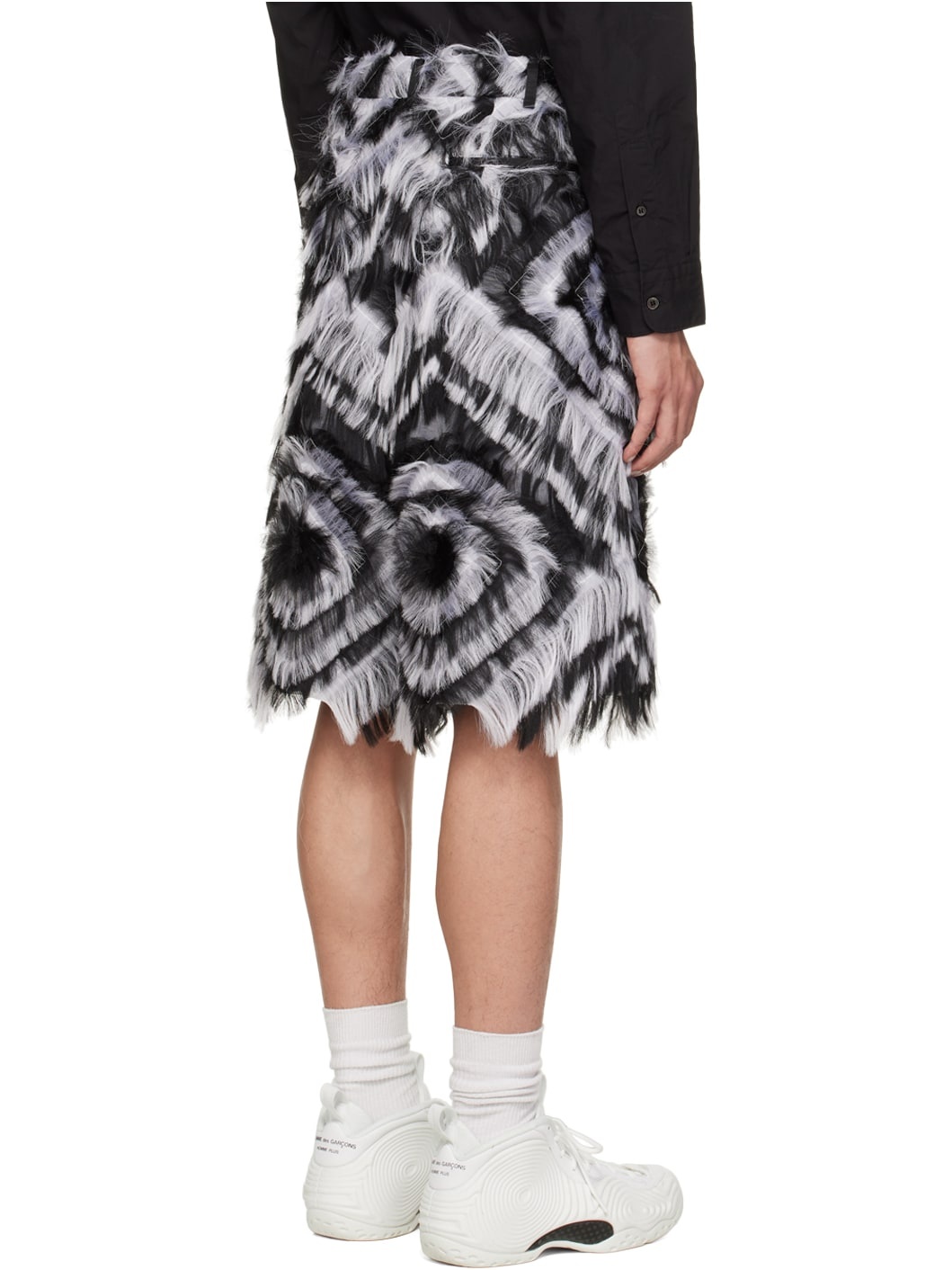 Black Fringed Faux-Fur Shorts - 3