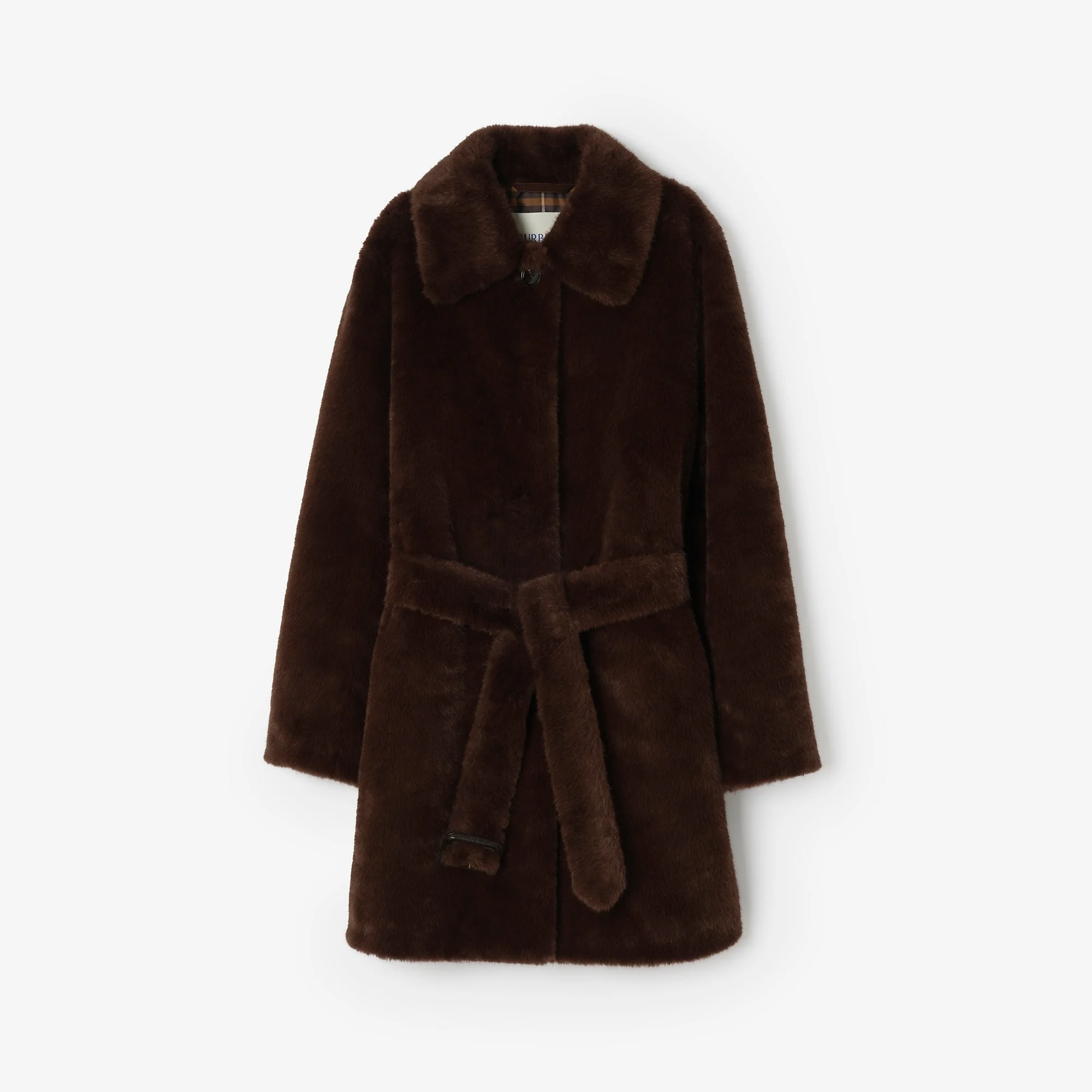 Short Belted Faux-fur Car Coat - 1