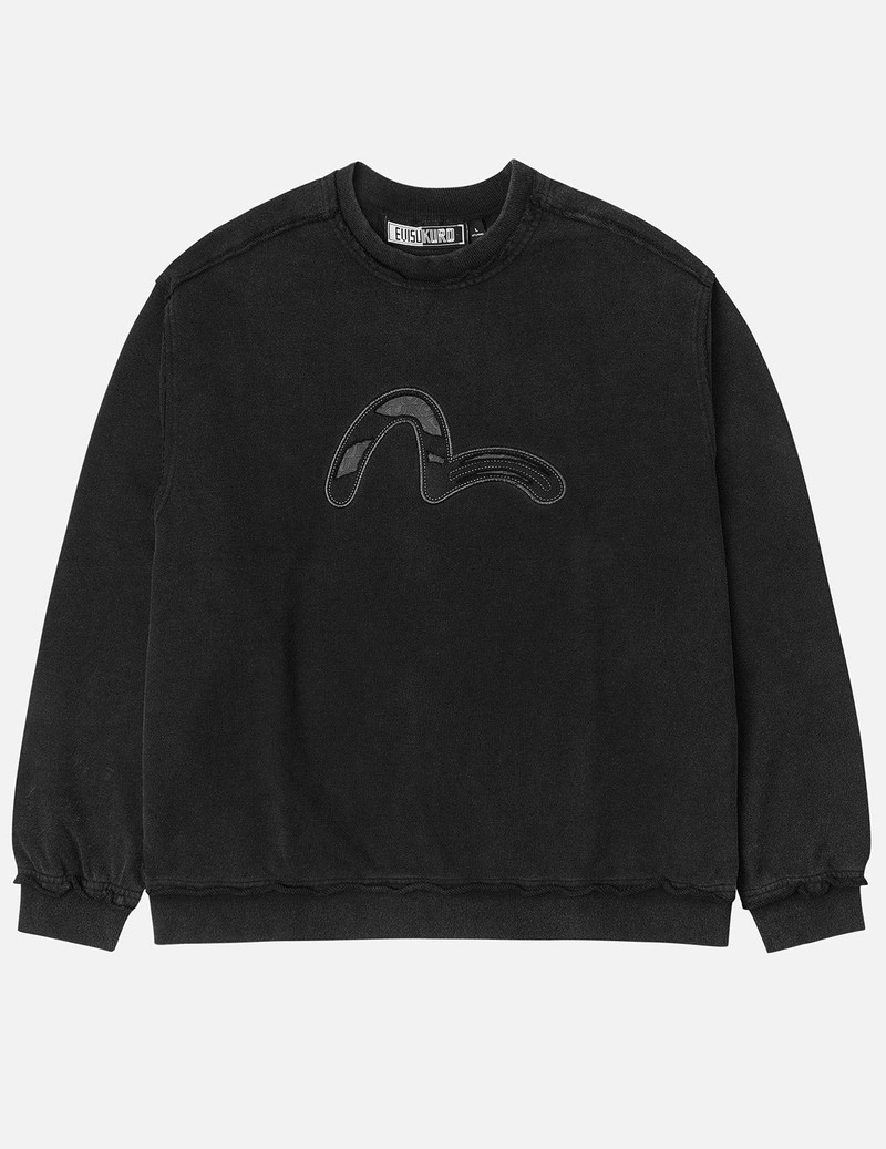 Acid-wash and Distressed Seagull Appliqué Relax Fit Sweatshirt 3