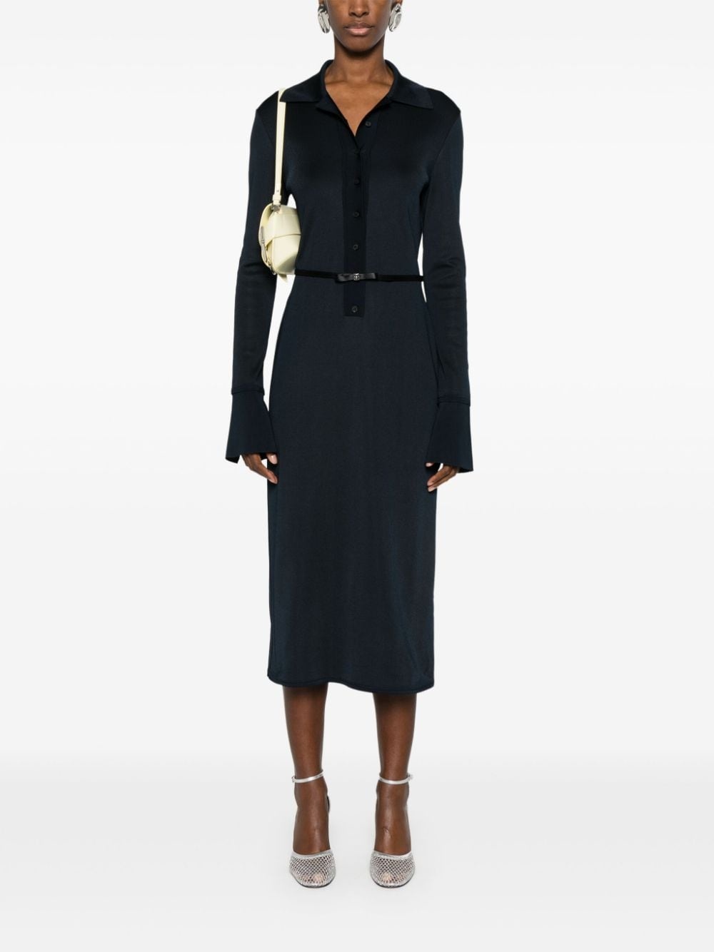 belted polo-collar midi dress - 2