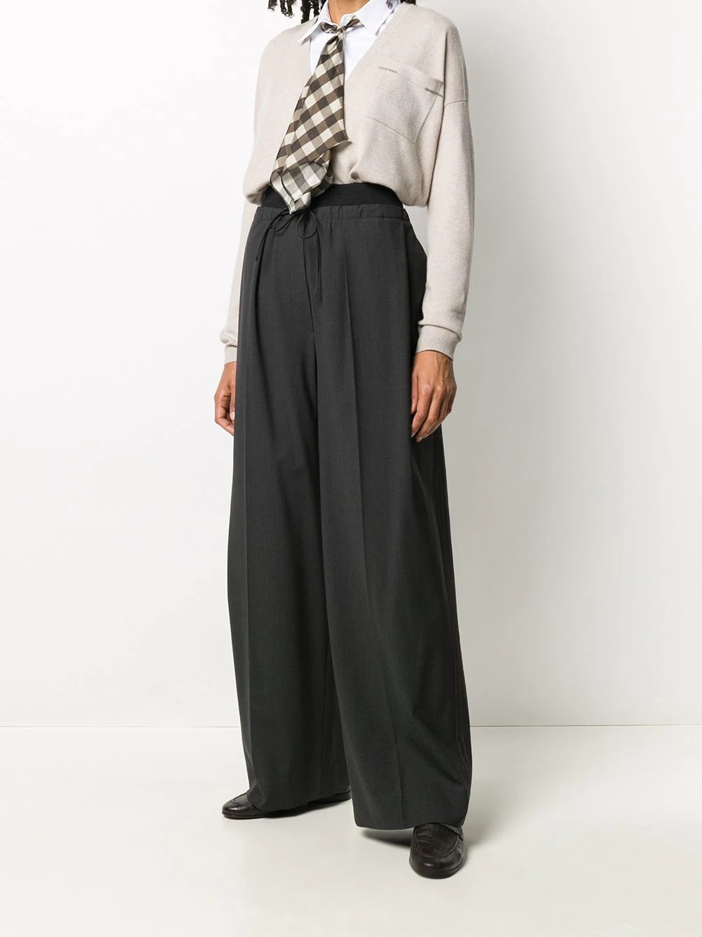 contrasting waistband wide-leg trousers - 2