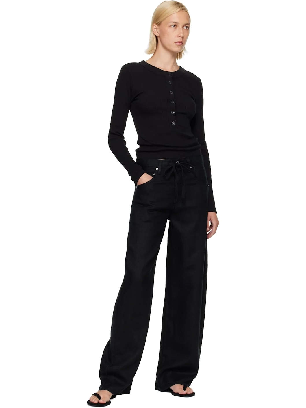 Black Tee Strappy Flat Sandals - 1