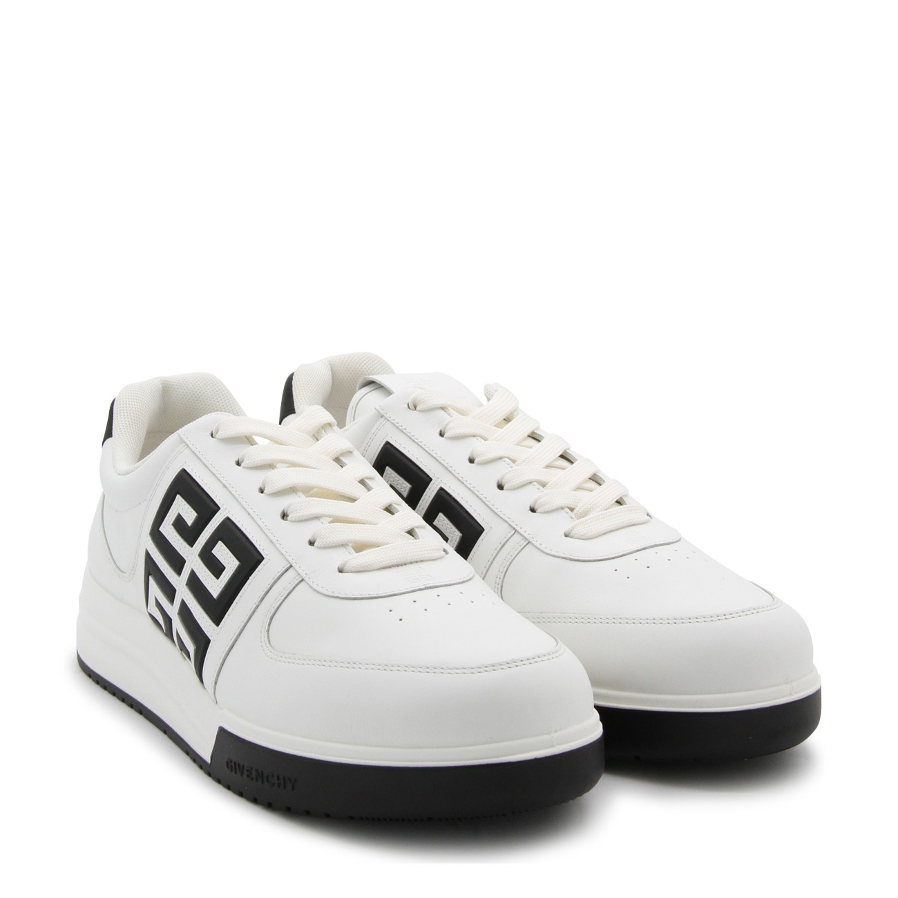 white and black leather sneakers - 2