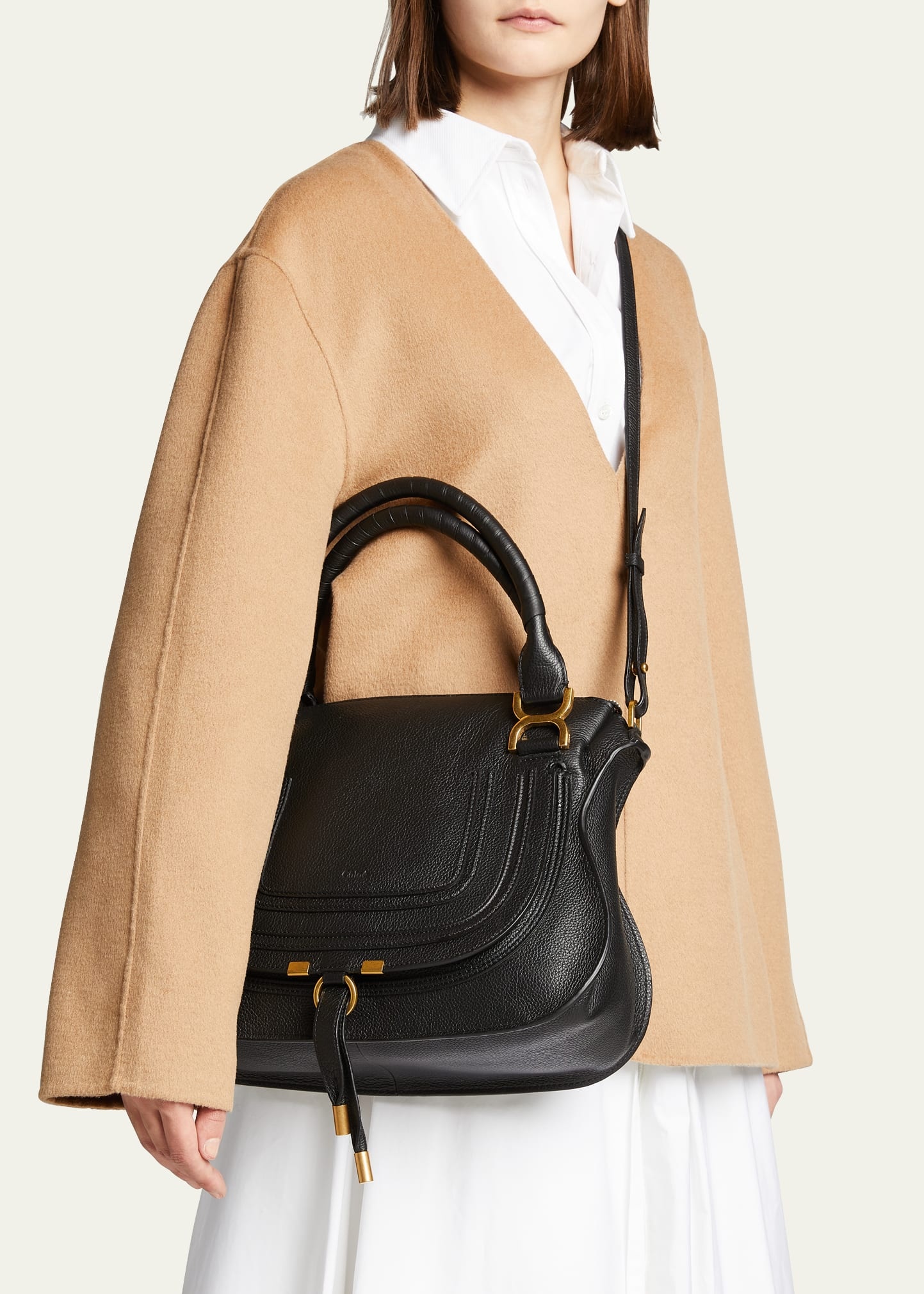 Marcie Medium Double Carry Satchel Bag in Grained Leather - 2