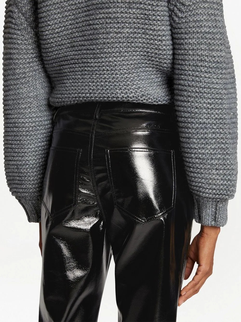 lacquered-effect straight-leg trousers - 5