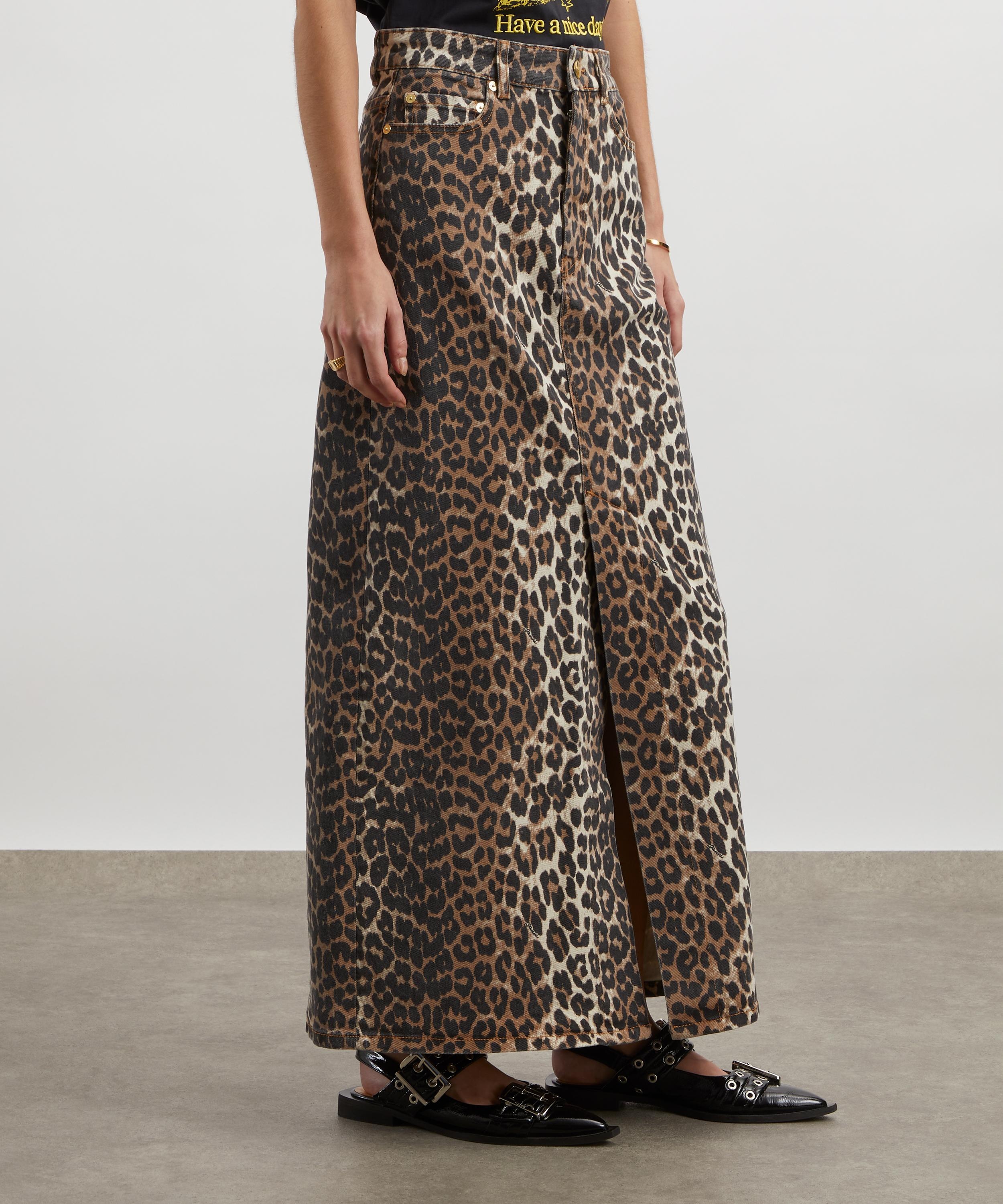 GANNI Leopard Denim Maxi Slit Skirt | libertylondon | REVERSIBLE