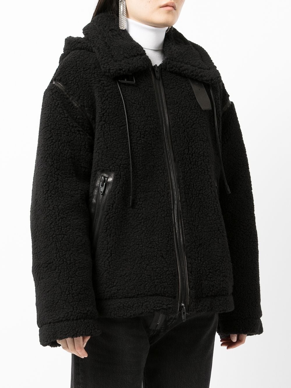 faux-shearling oversized biker coat - 3