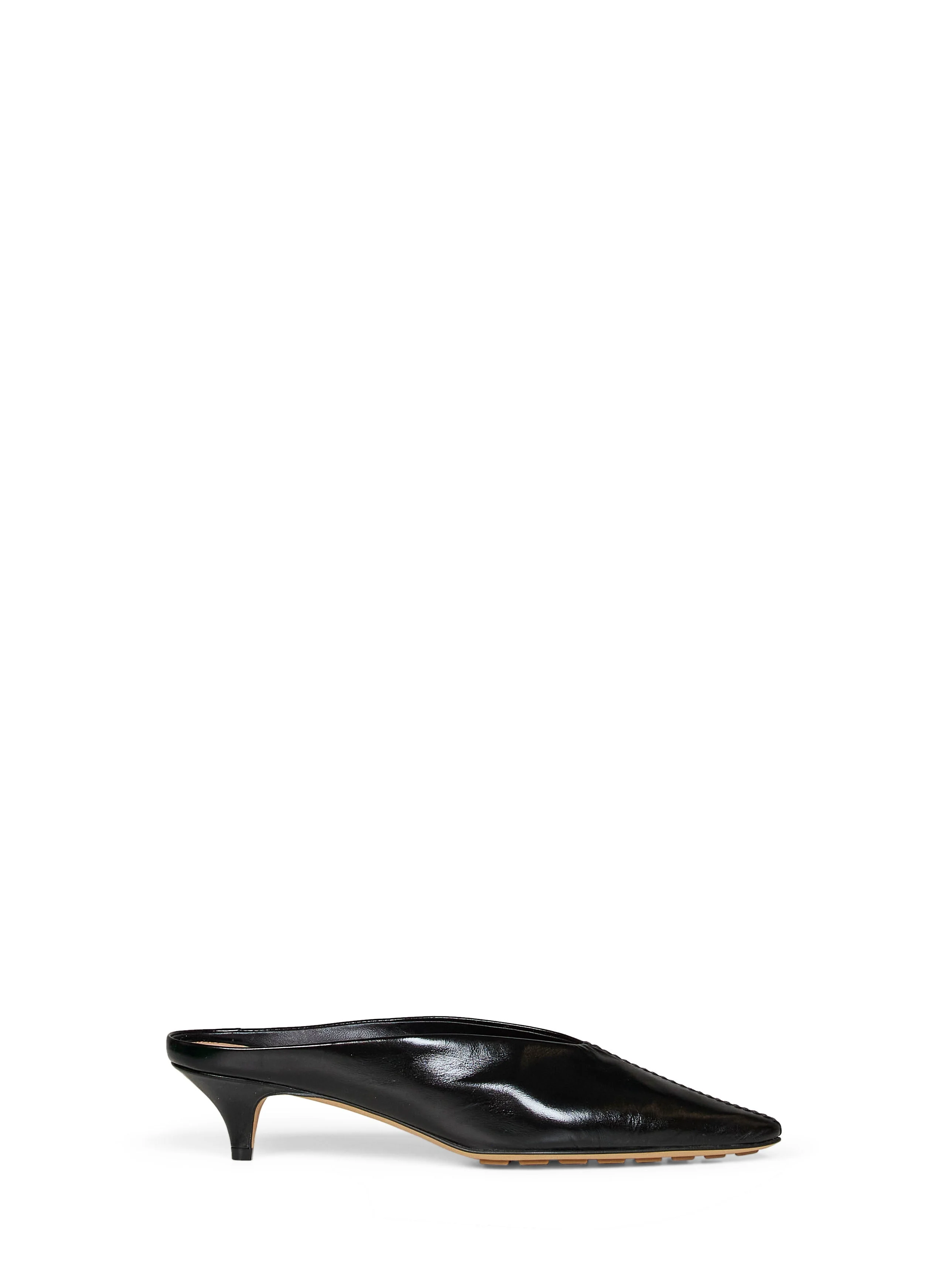 Bottega Veneta Women Black Shiny Leather Vesta Mule Pumps - 1