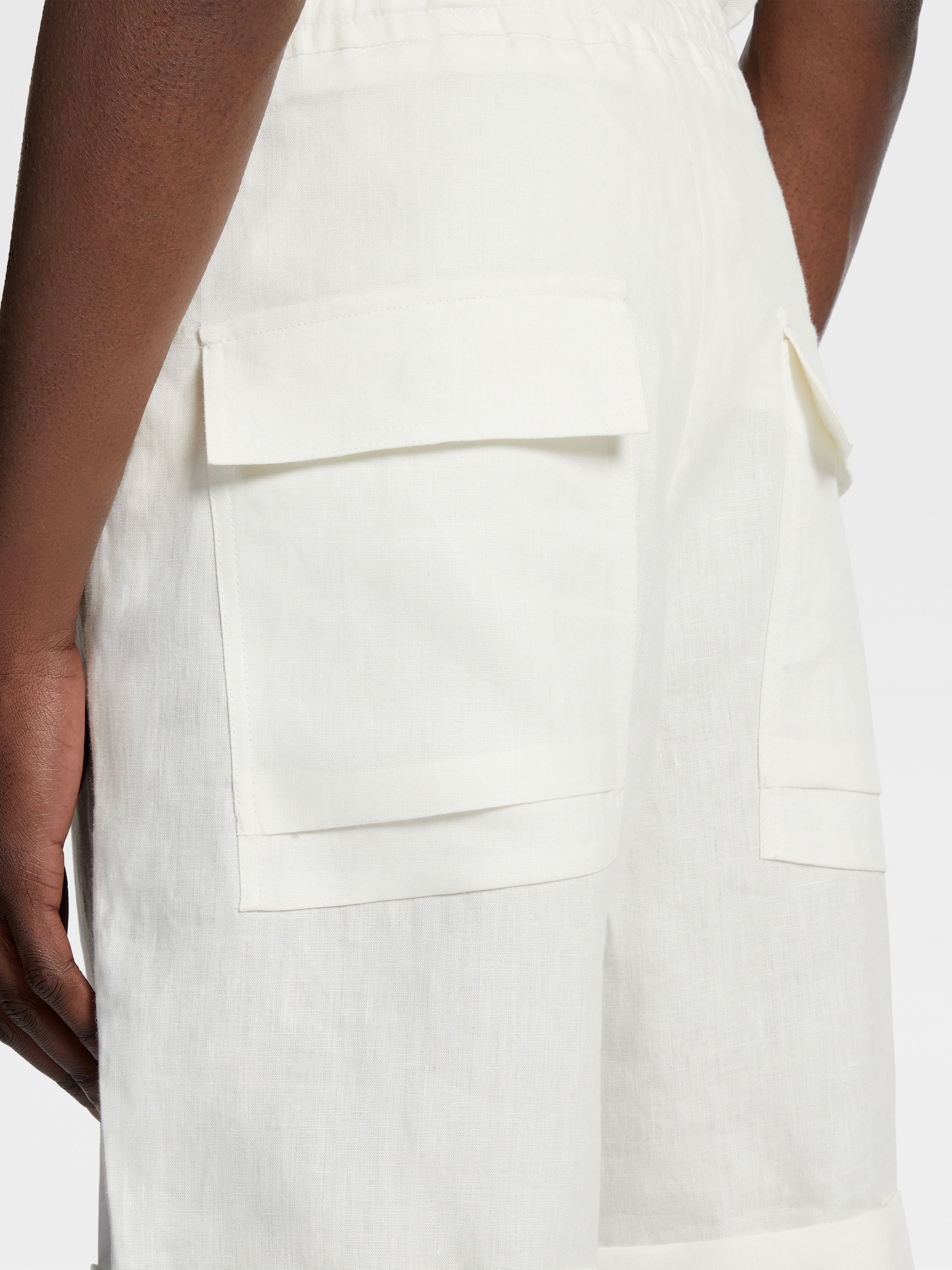 WHITE LINEN SHORTS - 5