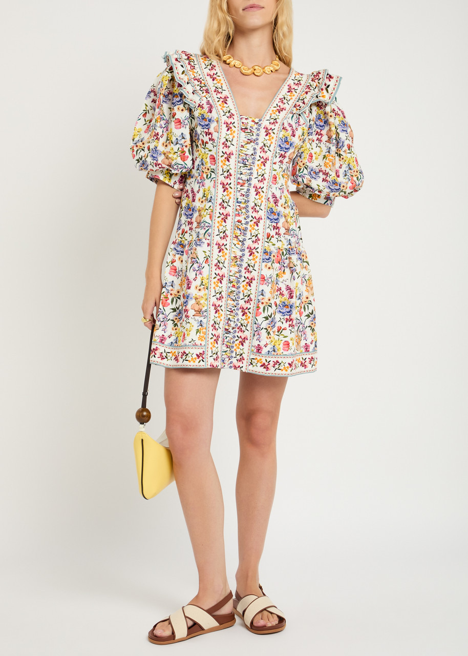Farm Rio Greek Garden Printed Linen-blend Mini Dress - 4
