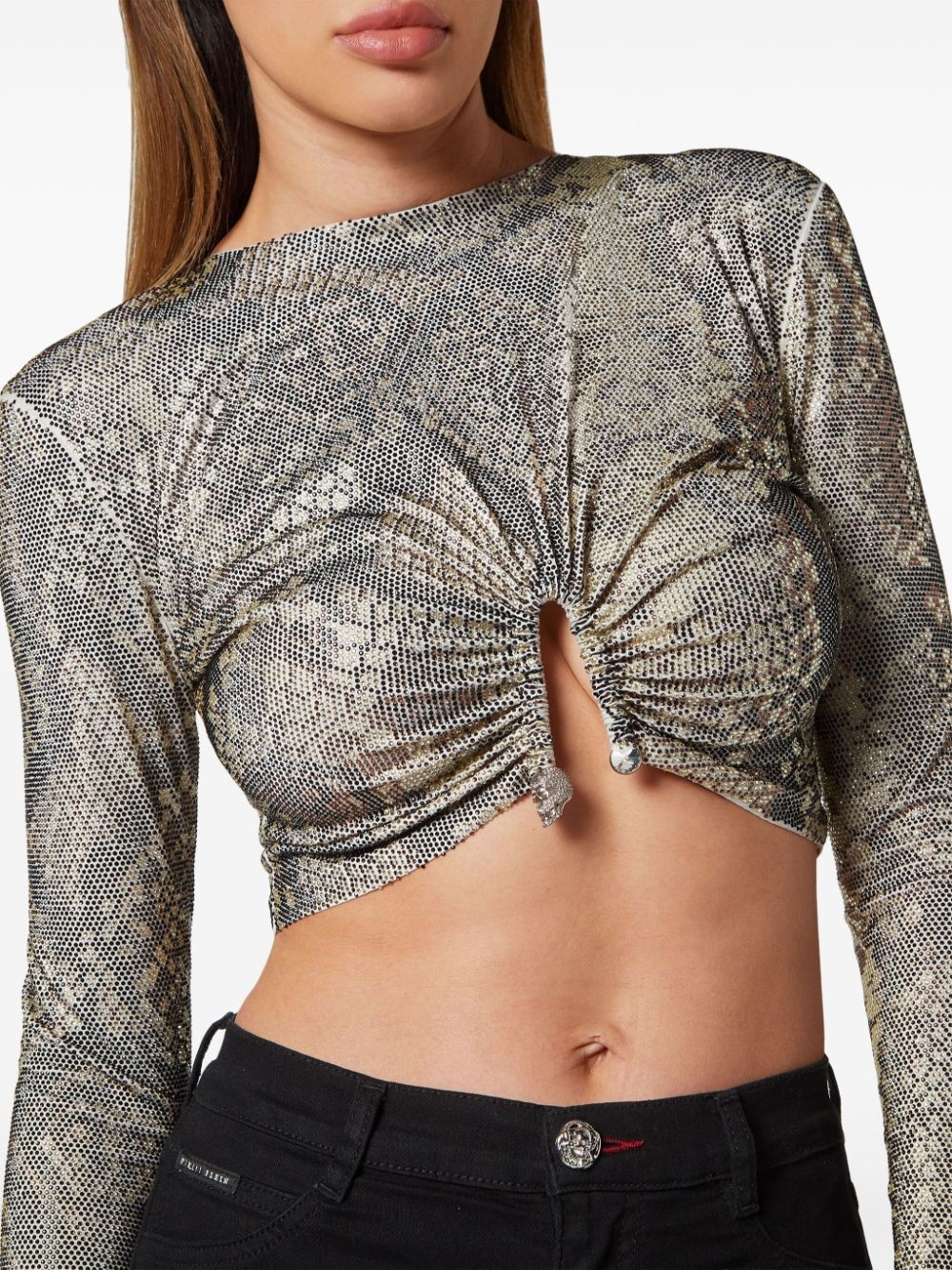 glass crystal embellishment T-shirt - 4