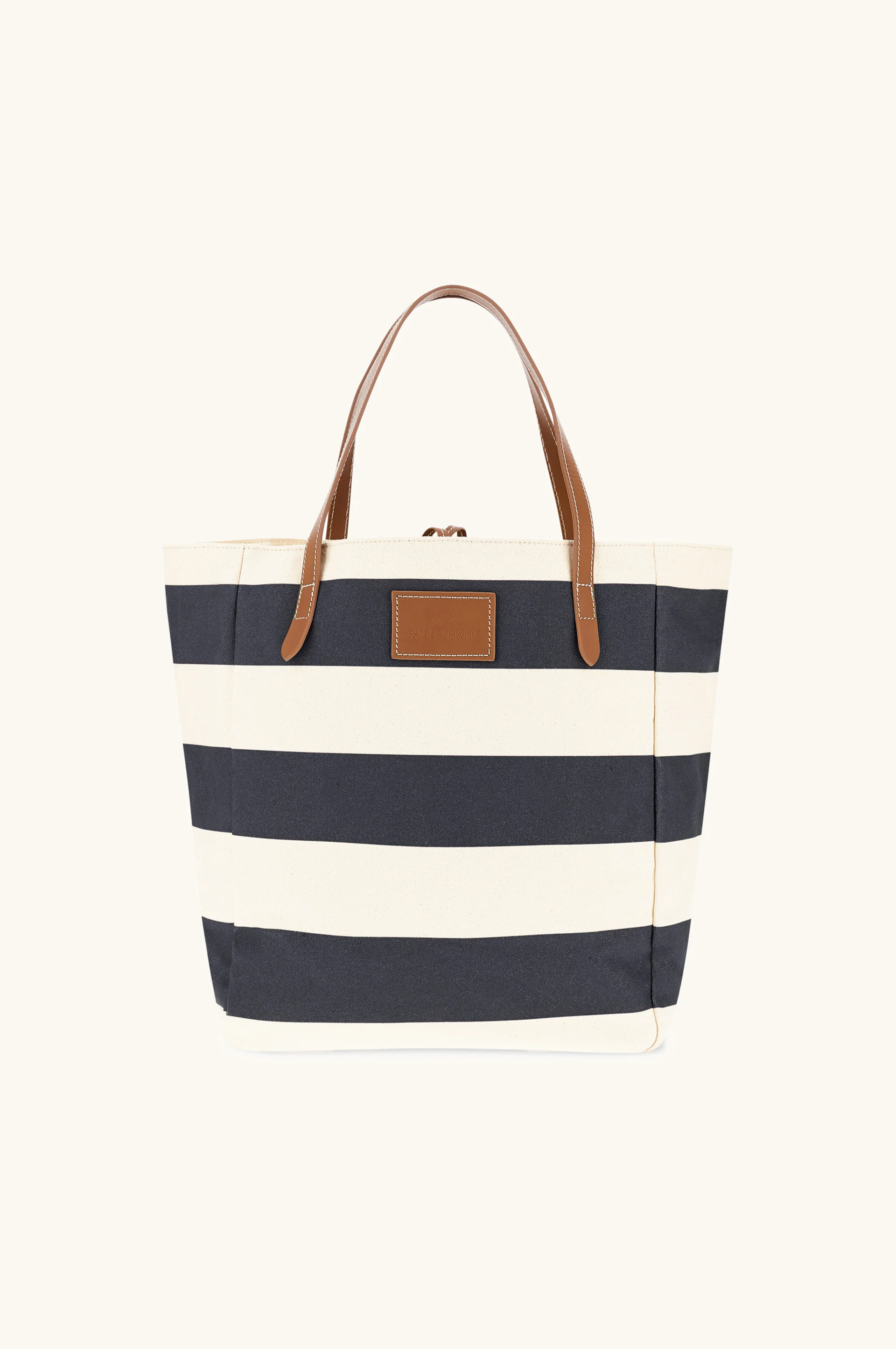 STRIPED CANVAS BAG WITH LEATHER DETAILS - 1