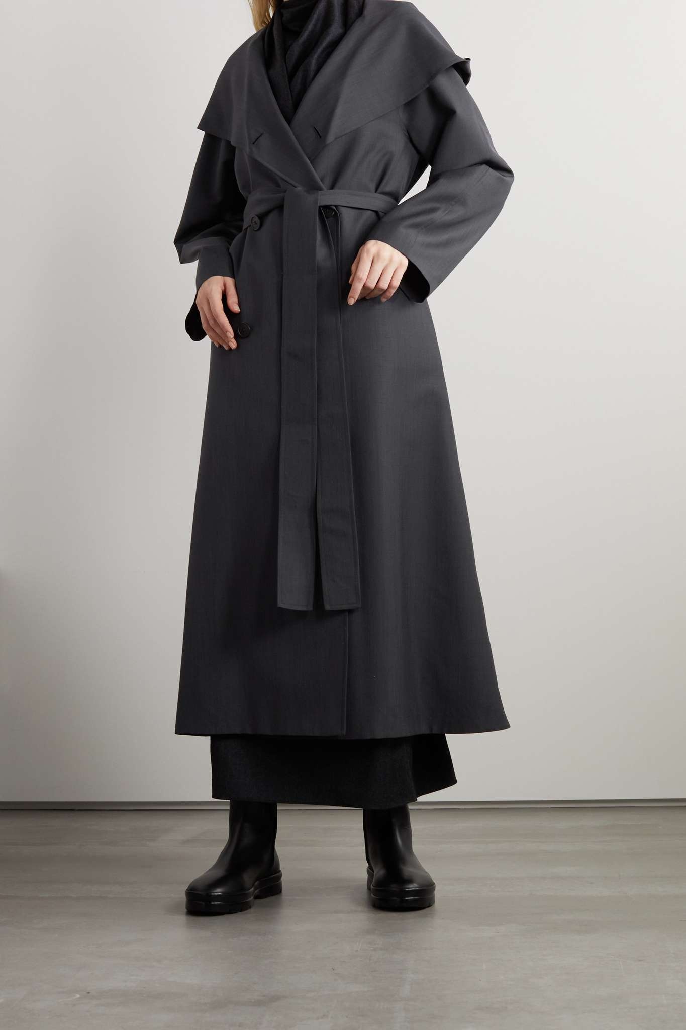 Augusta belted hooded double-breasted wool and mohair-blend coat - 2