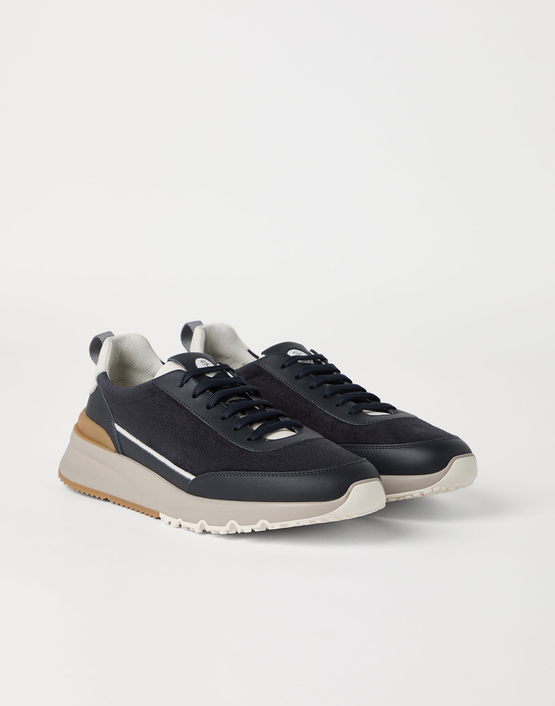 Washed suede and semi-polished calfskin runners 1