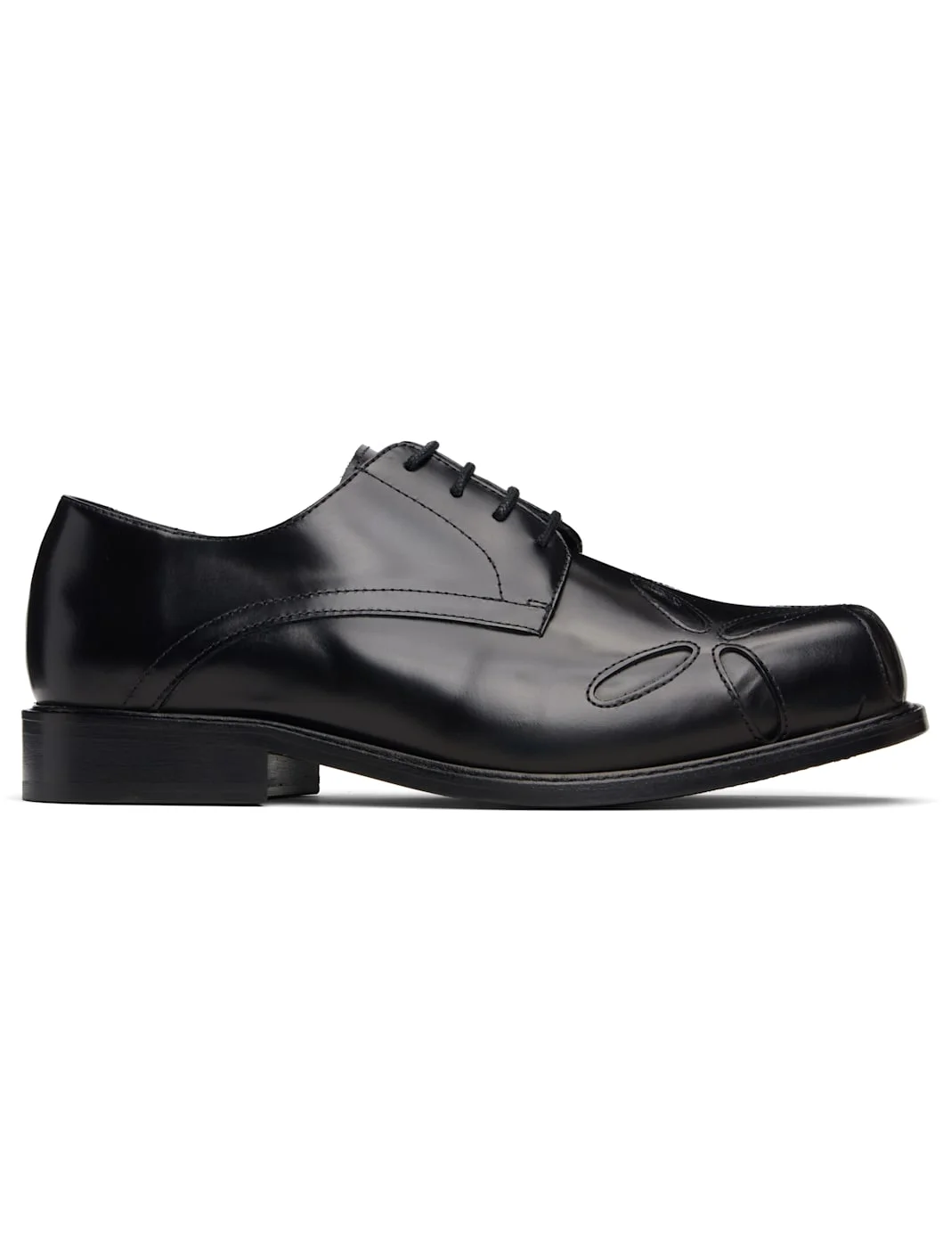 Black Slashed Square Toe Derbys - 1