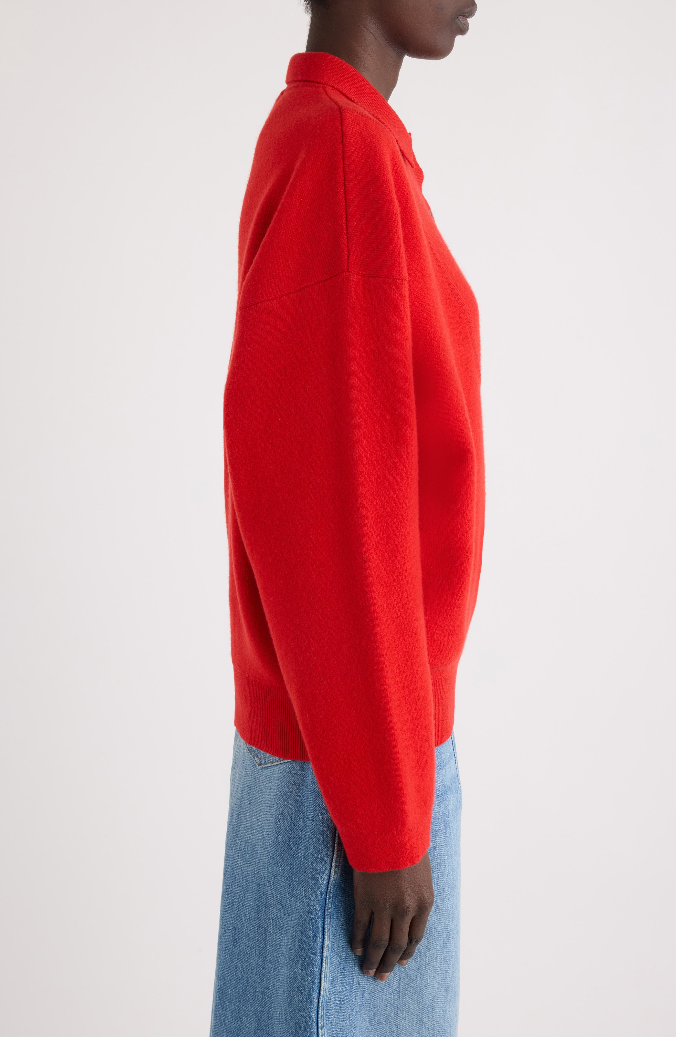Jacquemus La Maille Vareuse Pallone Merino Wool & Cashmere Polo Sweater in Red at Nordstrom - 4