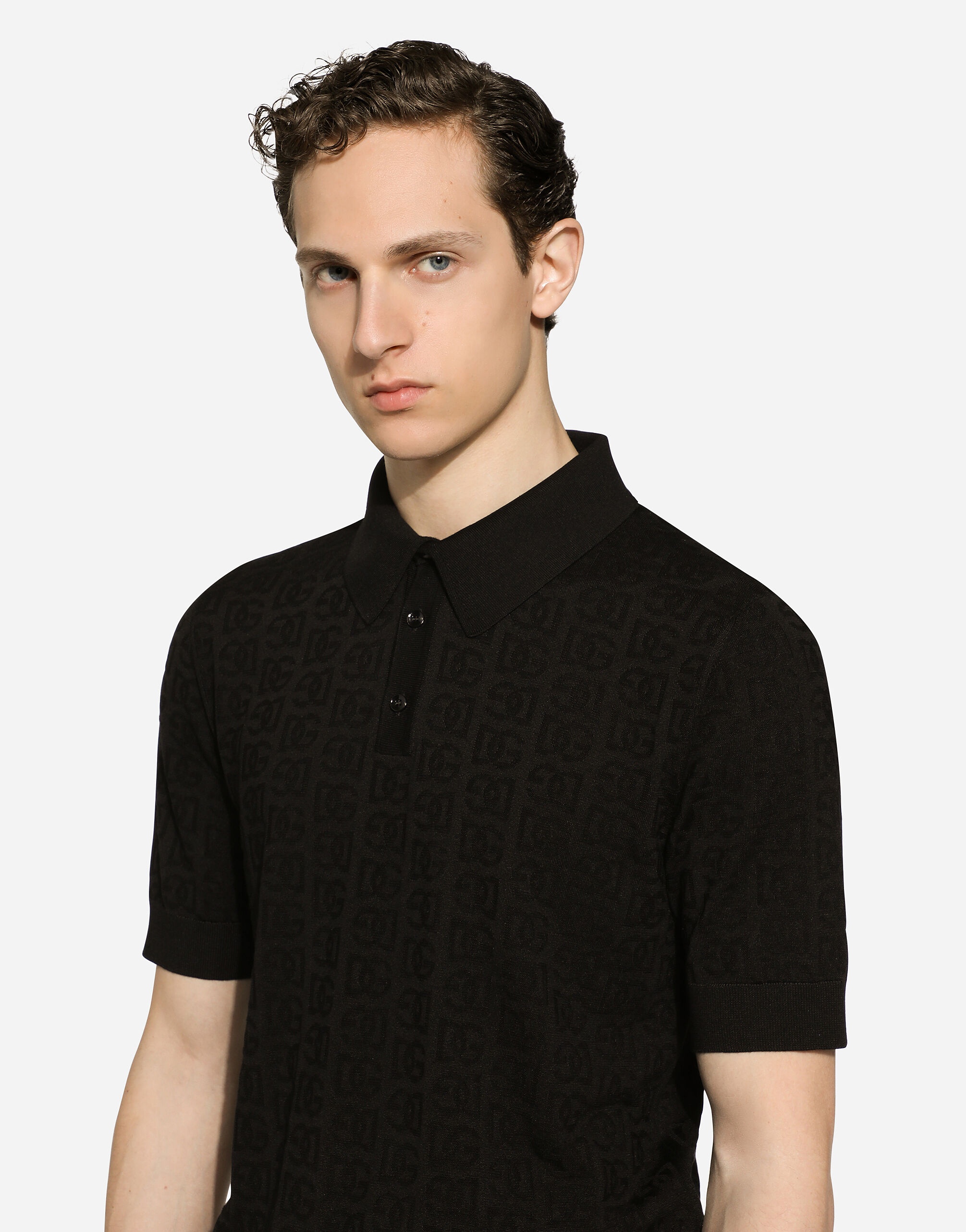 Silk jacquard polo-shirt with DG logo - 4