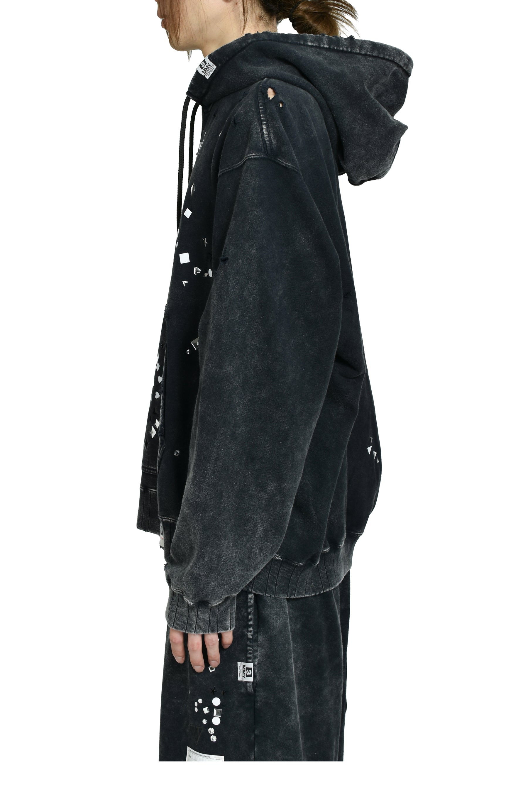 EMBELLISHED BLEACHED HOODIE / BLK - 3