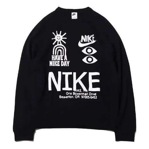 Men's Nike Logo Round Neck Printing Long Sleeves Pullover Black DQ4170-010 - 1