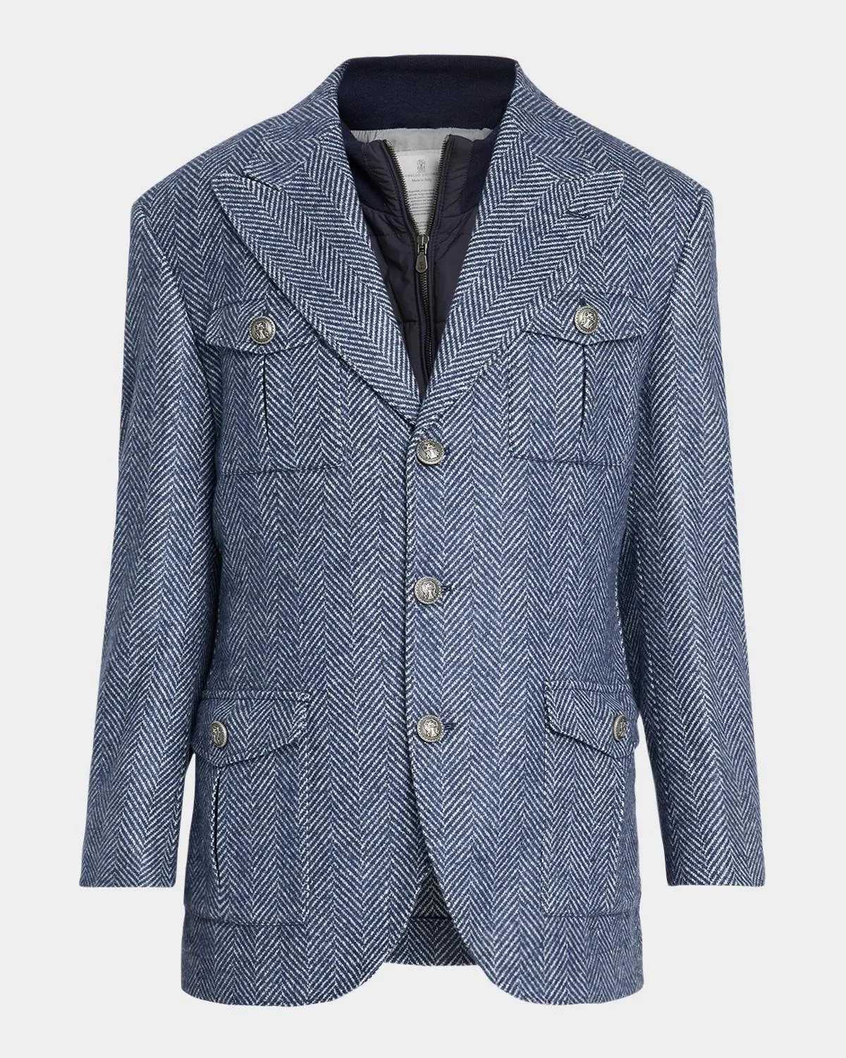 Men's Wool and Silk Chevron Field Jacket with Zipped Bib - 1