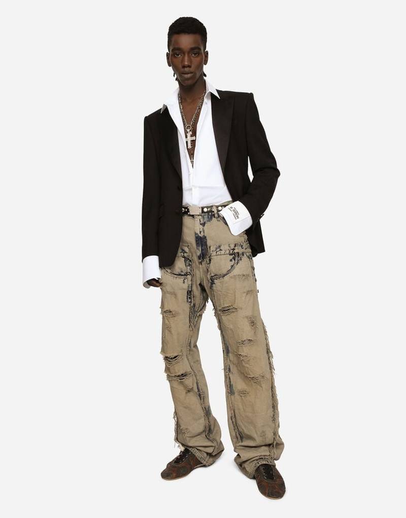 Overdyed patchwork denim jeans 5