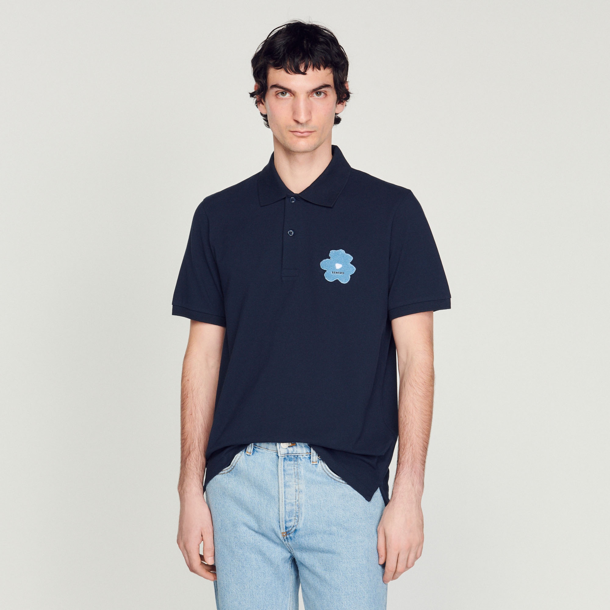 Flower embroidery polo shirt - 5