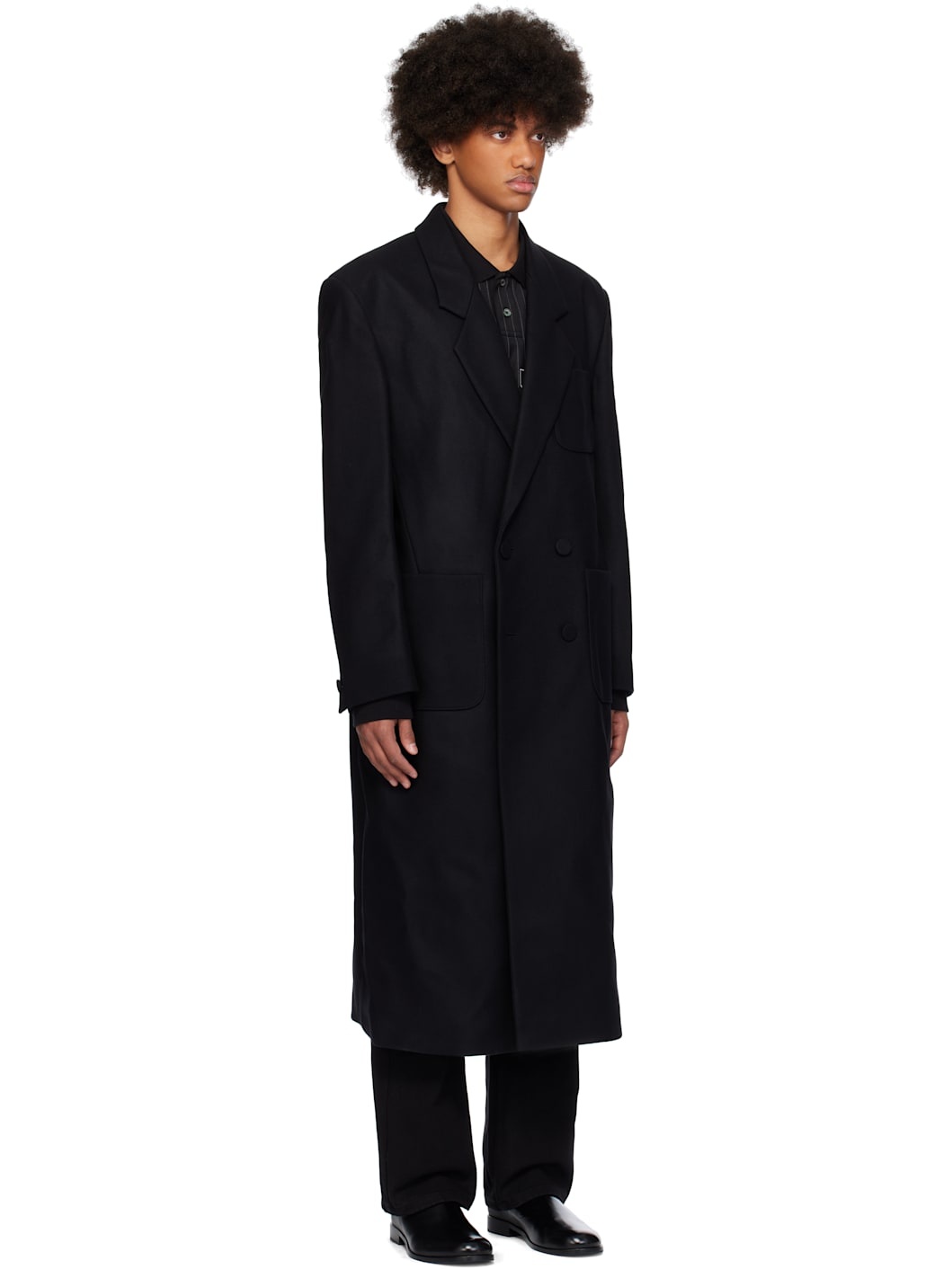 Black Wool Double Coat - 2