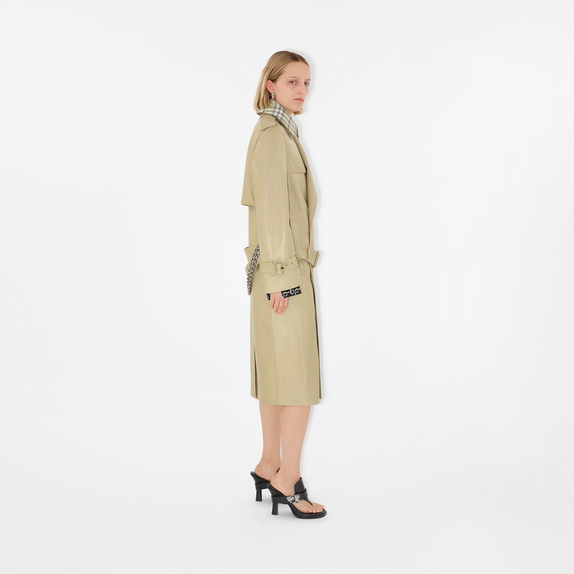 Long Leather Trench Coat - 3