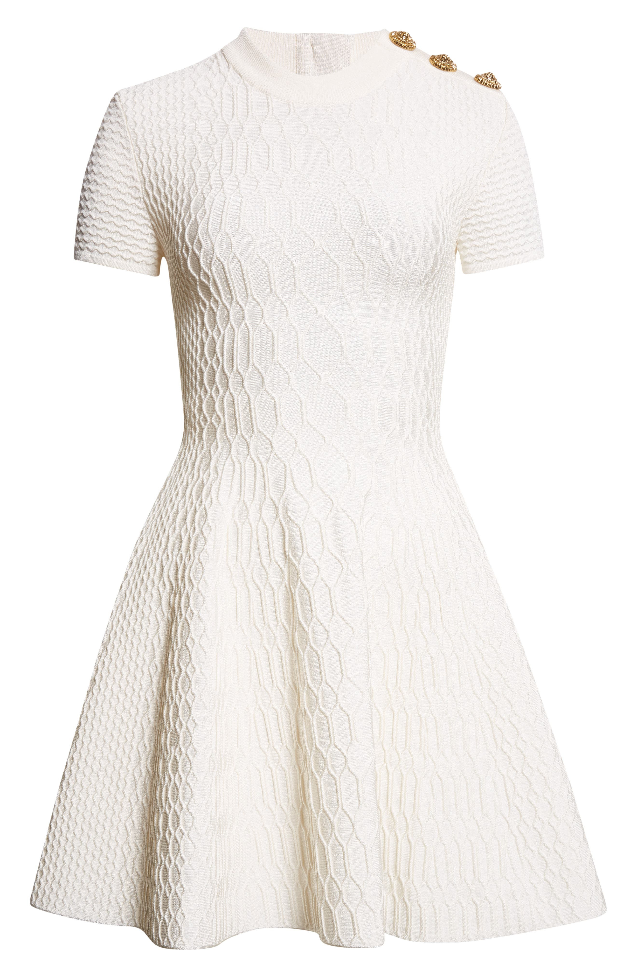 Balmain Croc Textured Short Sleeve Dress in Natural at Nordstrom - 1