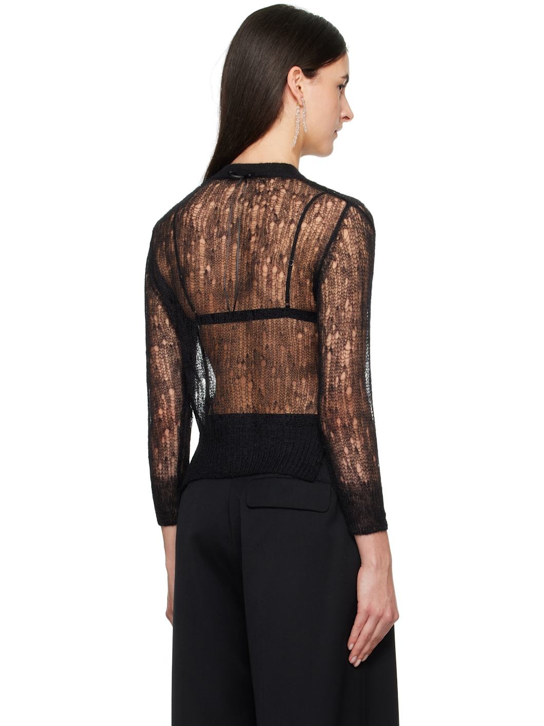 Black Cropped Long Sleeve Cardigan - 3
