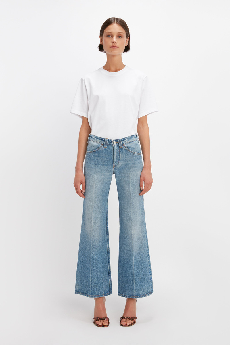Victoria Beckham Edie Mid-Rise Kick Flare Jean in California Wash outlook
