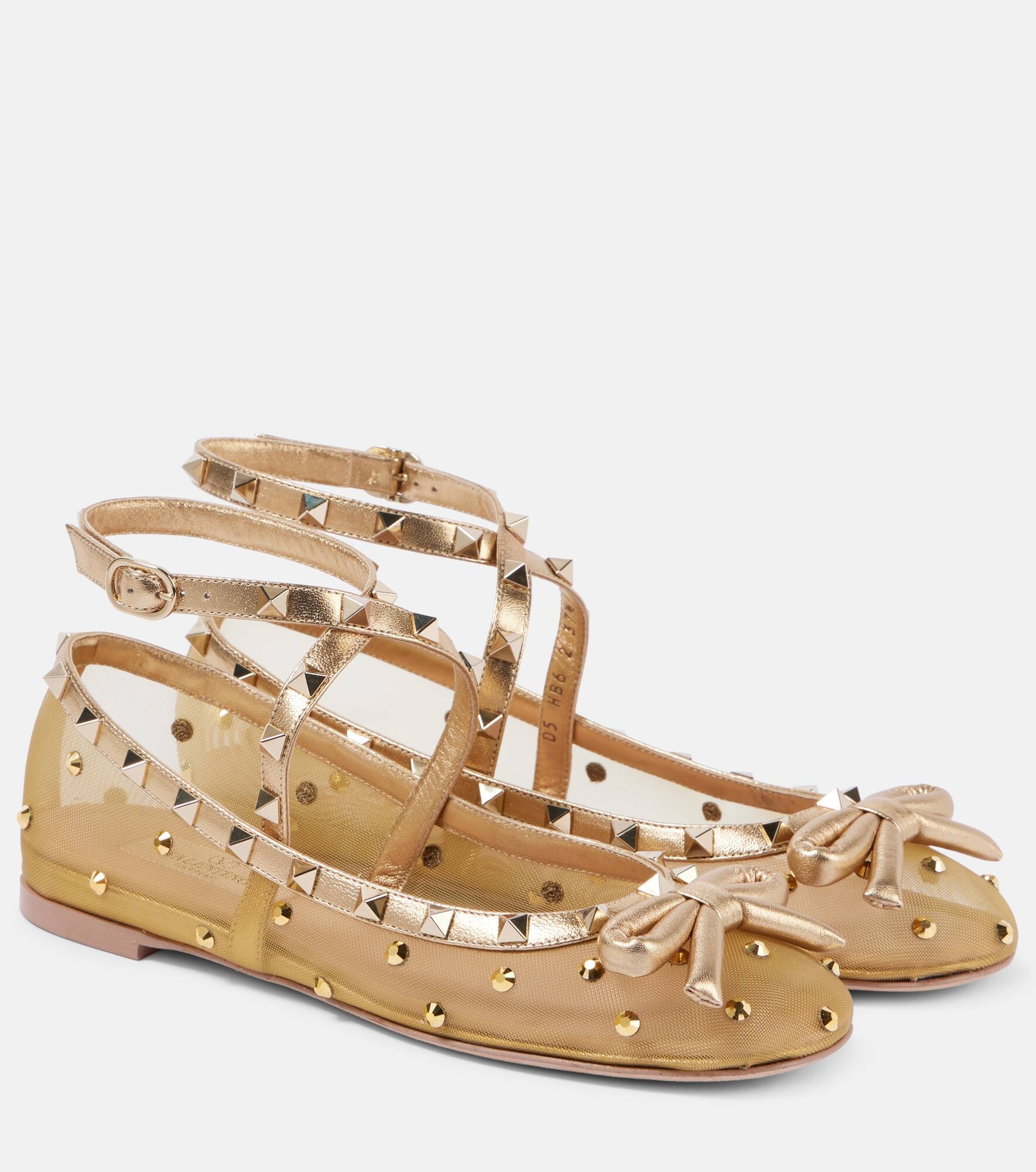 Rockstud embellished mesh ballet flats - 1