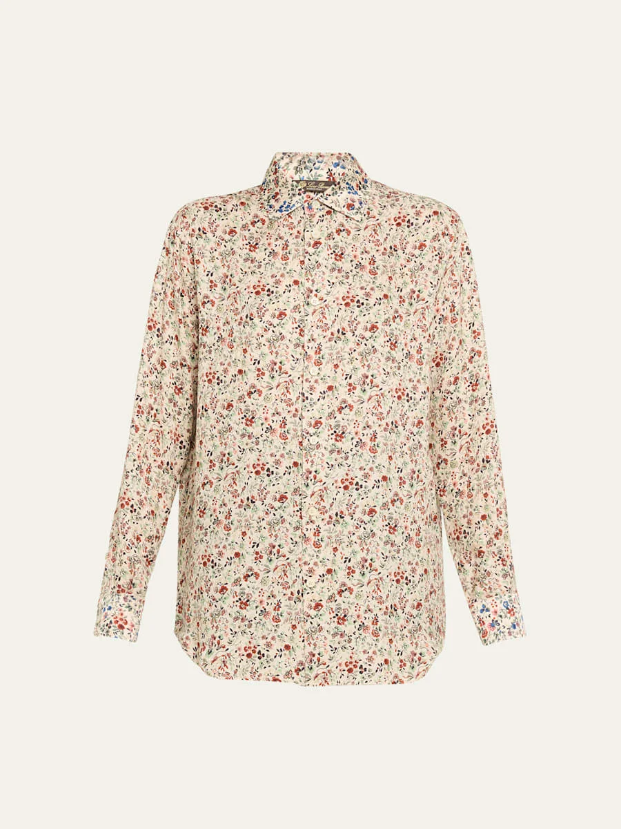 Thea Floral-Print Silk Button-Down Shirt - 1
