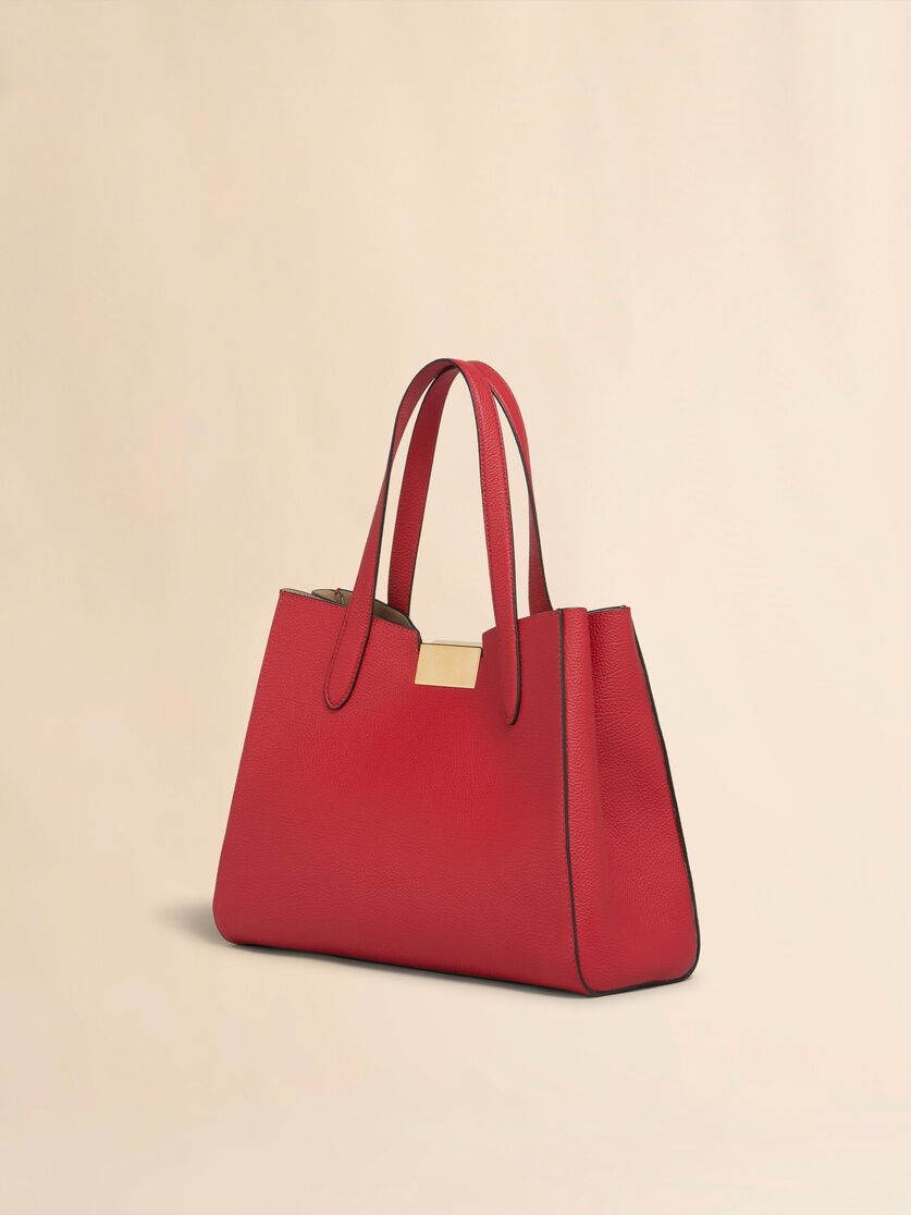 RED LEATHER TRUNKAROO TOTE HANDBAG - 2