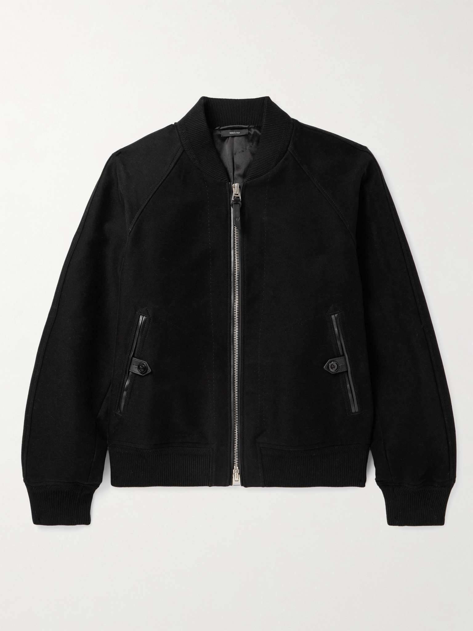 Leather-Trimmed Cotton Bomber Jacket - 1